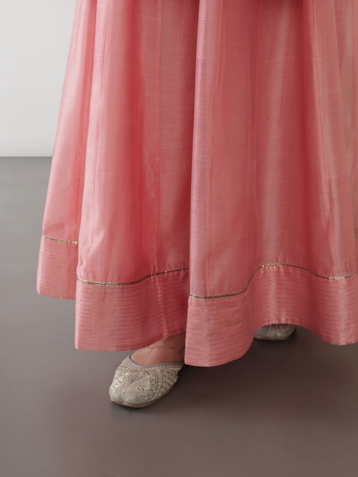 Pink Cotton Silk Chanderi Kalidar Skirt