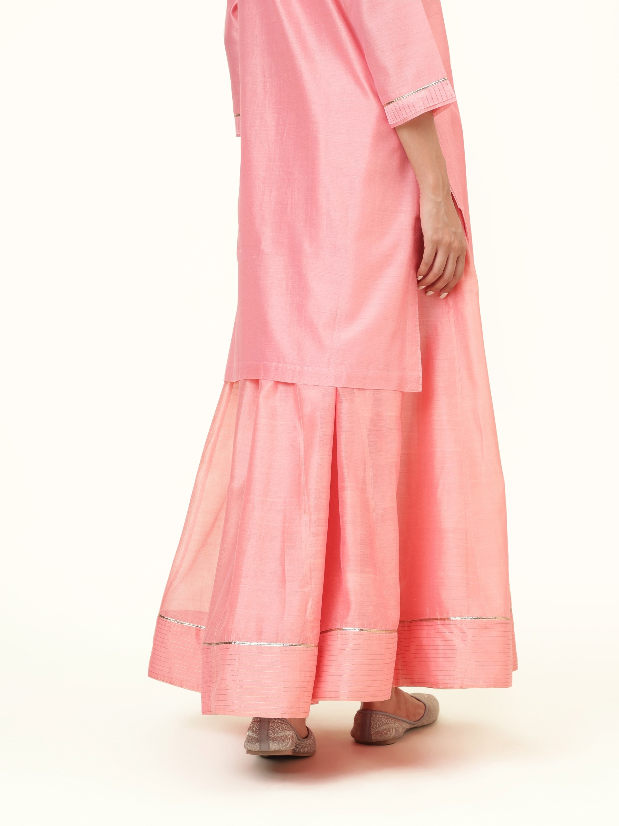 Pink Cotton Silk Chanderi Kalidar Skirt