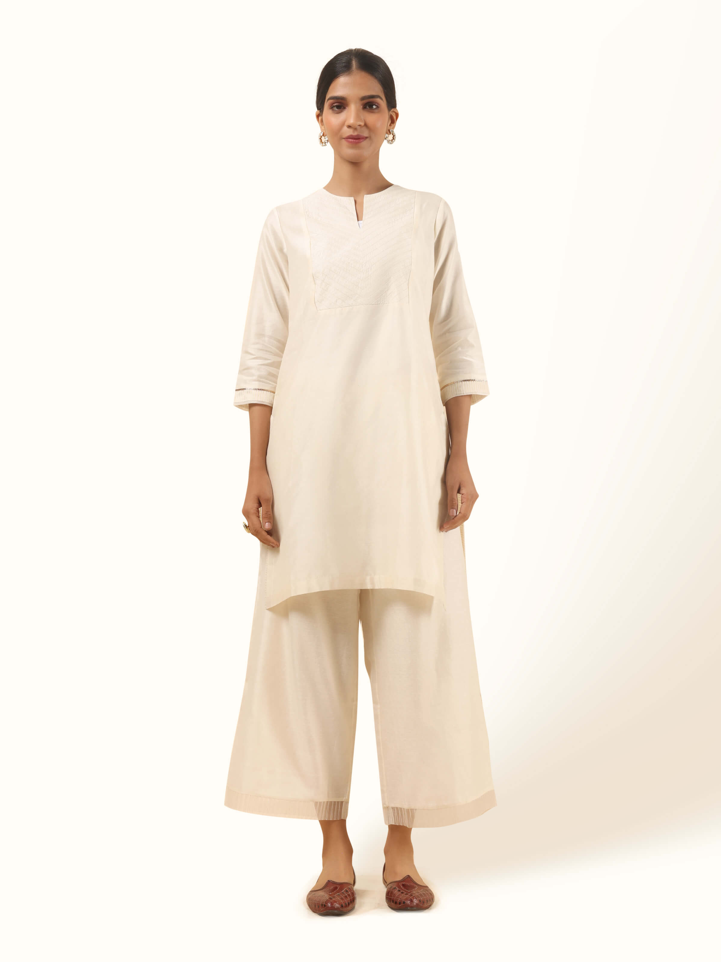 Off-white Cotton Silk Chanderi Tunic
