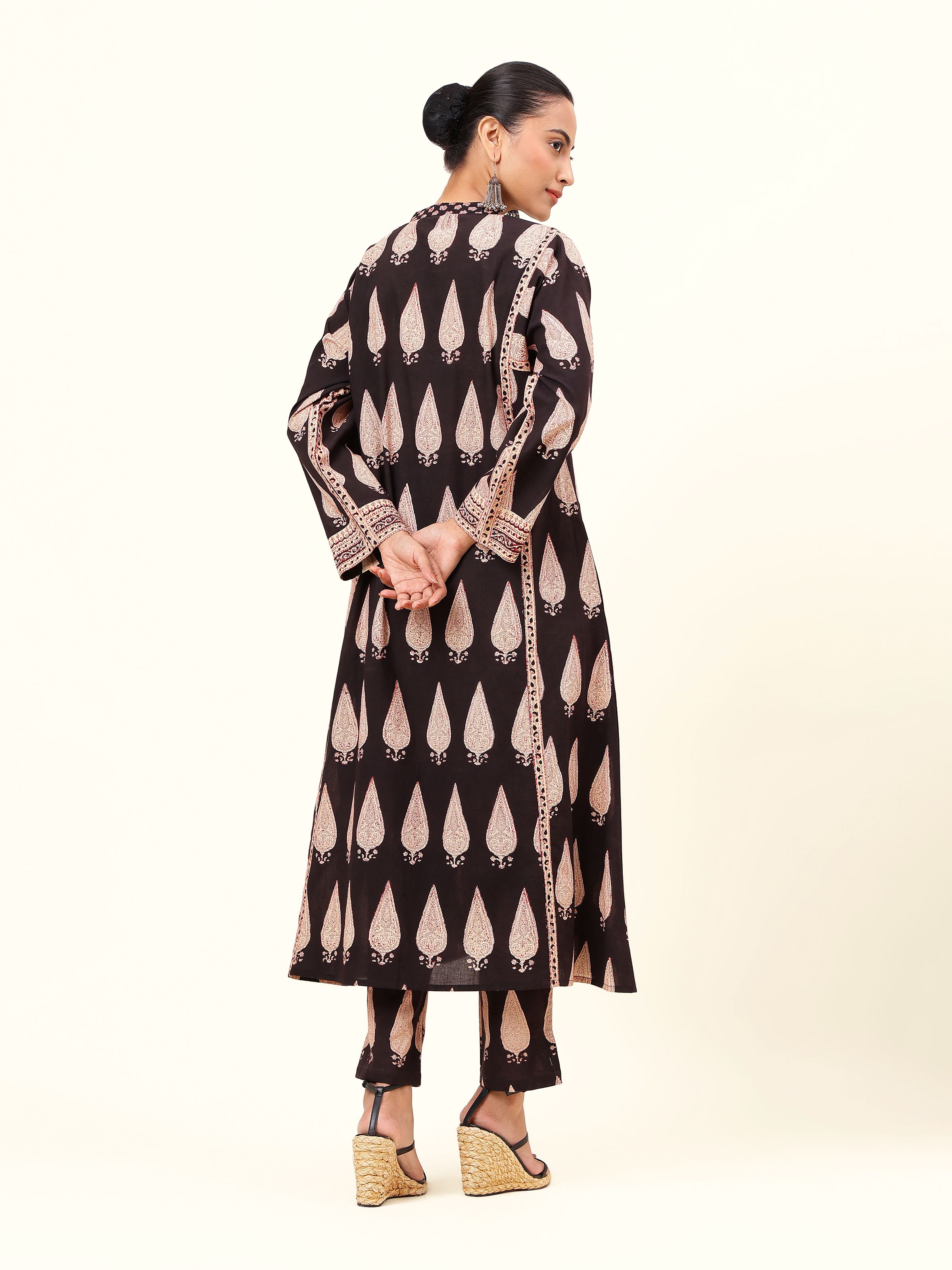 Black Bagru Block Printed Kurta with Side Pocket