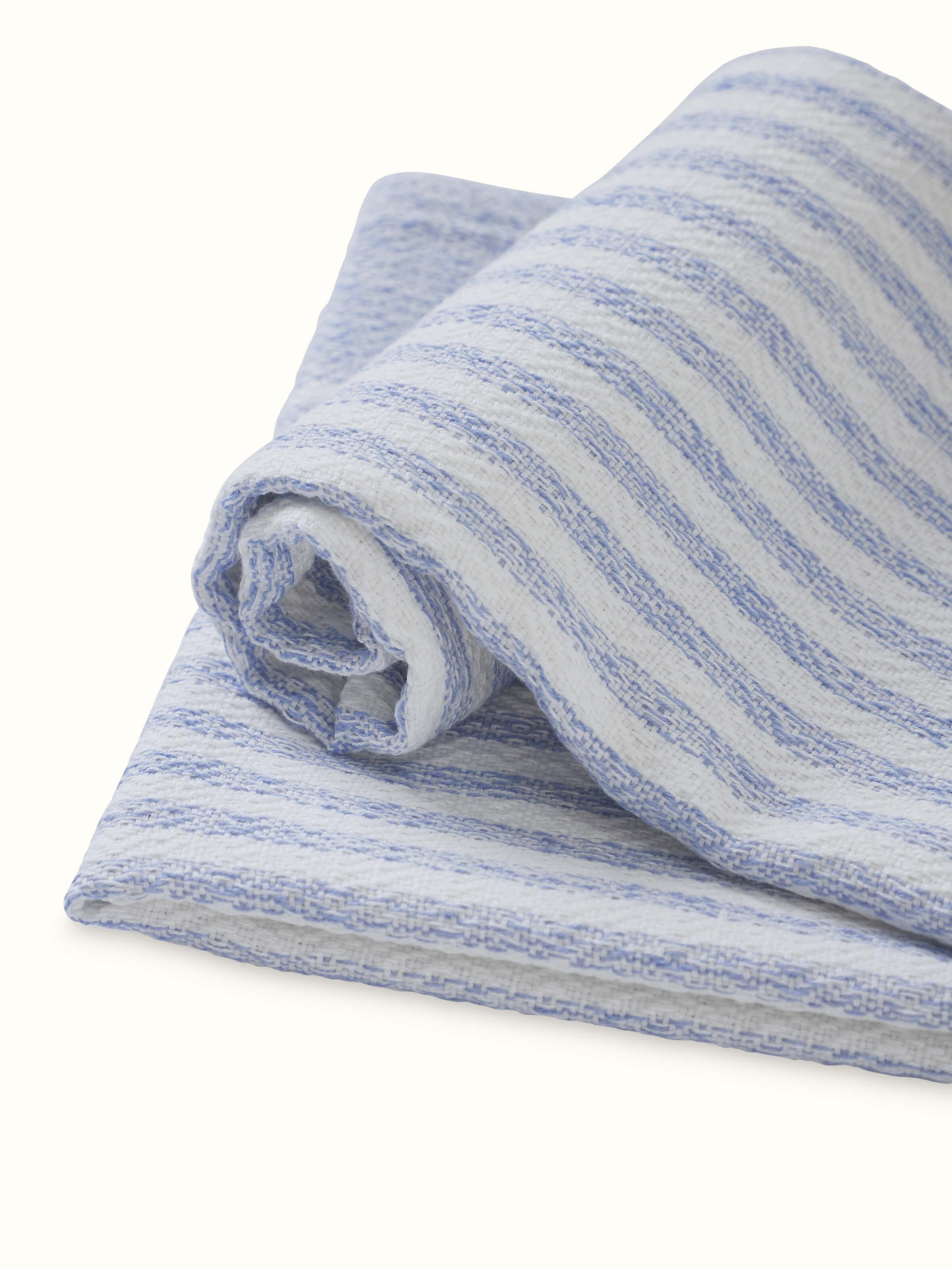 Full view of Vayana stripe blue cotton hand towels (2 pcs), showcasing their blue stripe pattern and cotton texture.