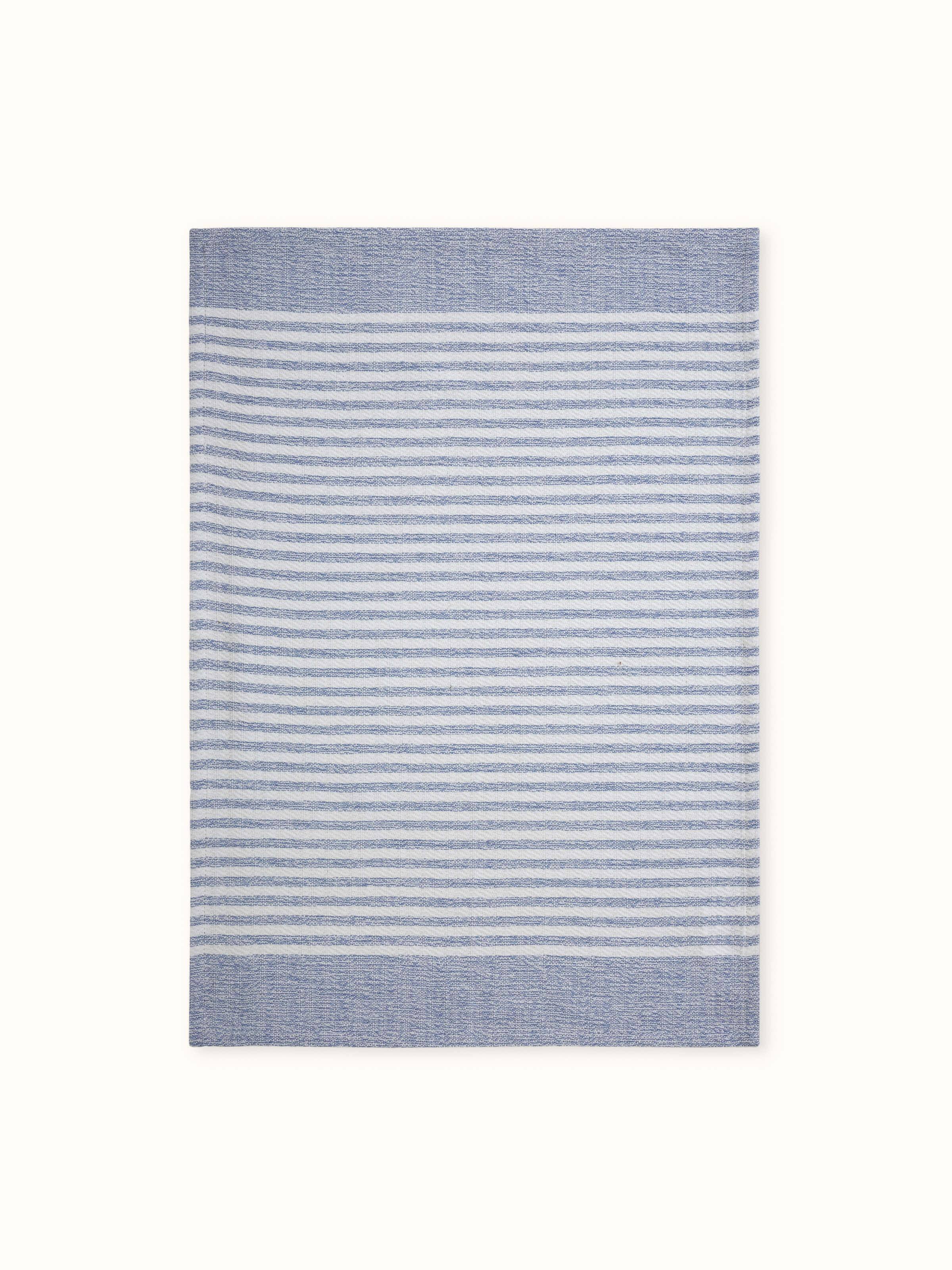 Detailed view of Vayana stripe blue cotton hand towels, focusing on the texture and stripe pattern.