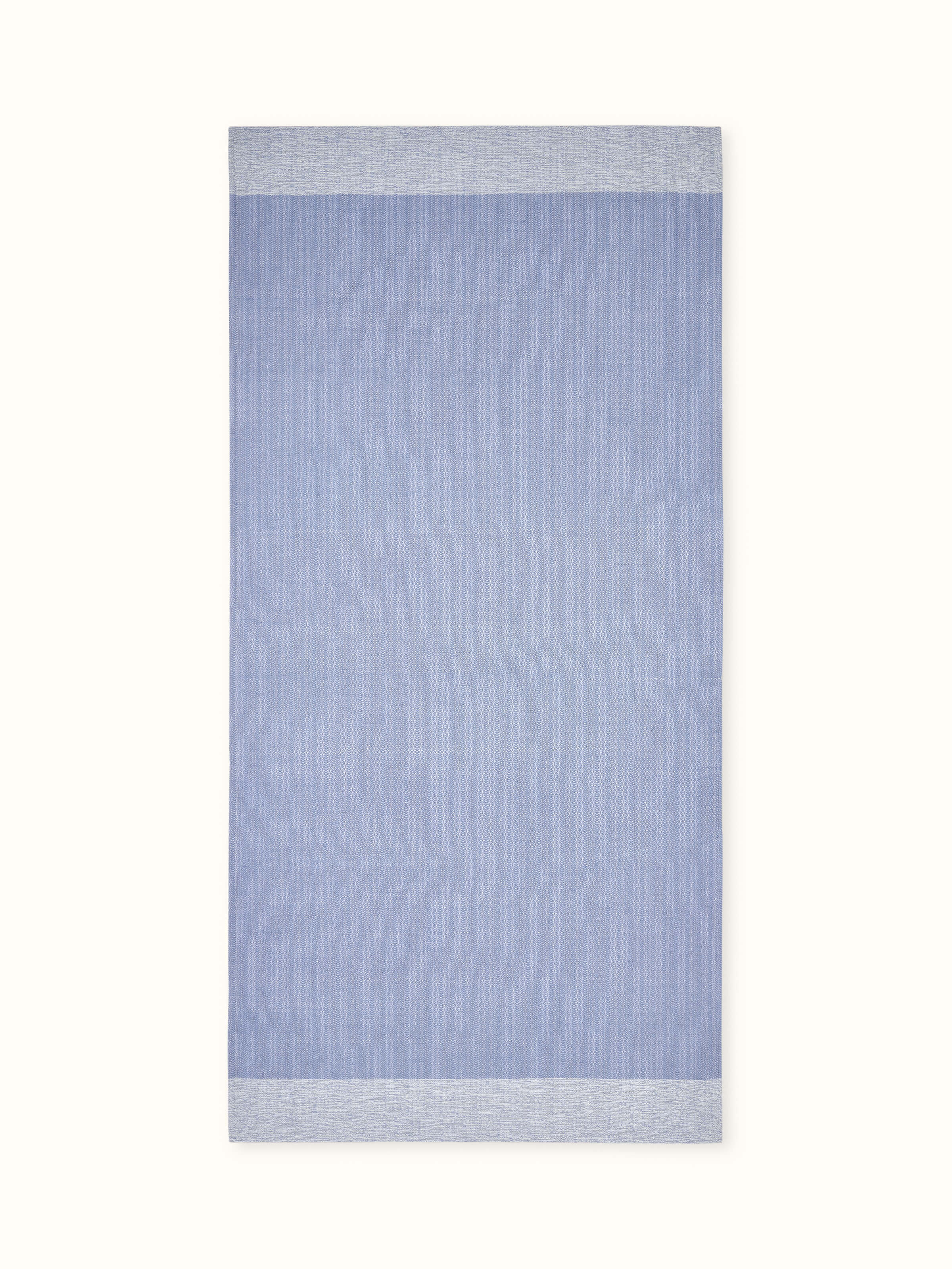 Front view of Vayana Solid Blue Cotton Striped Bath Towel (L) displaying stripes and texture