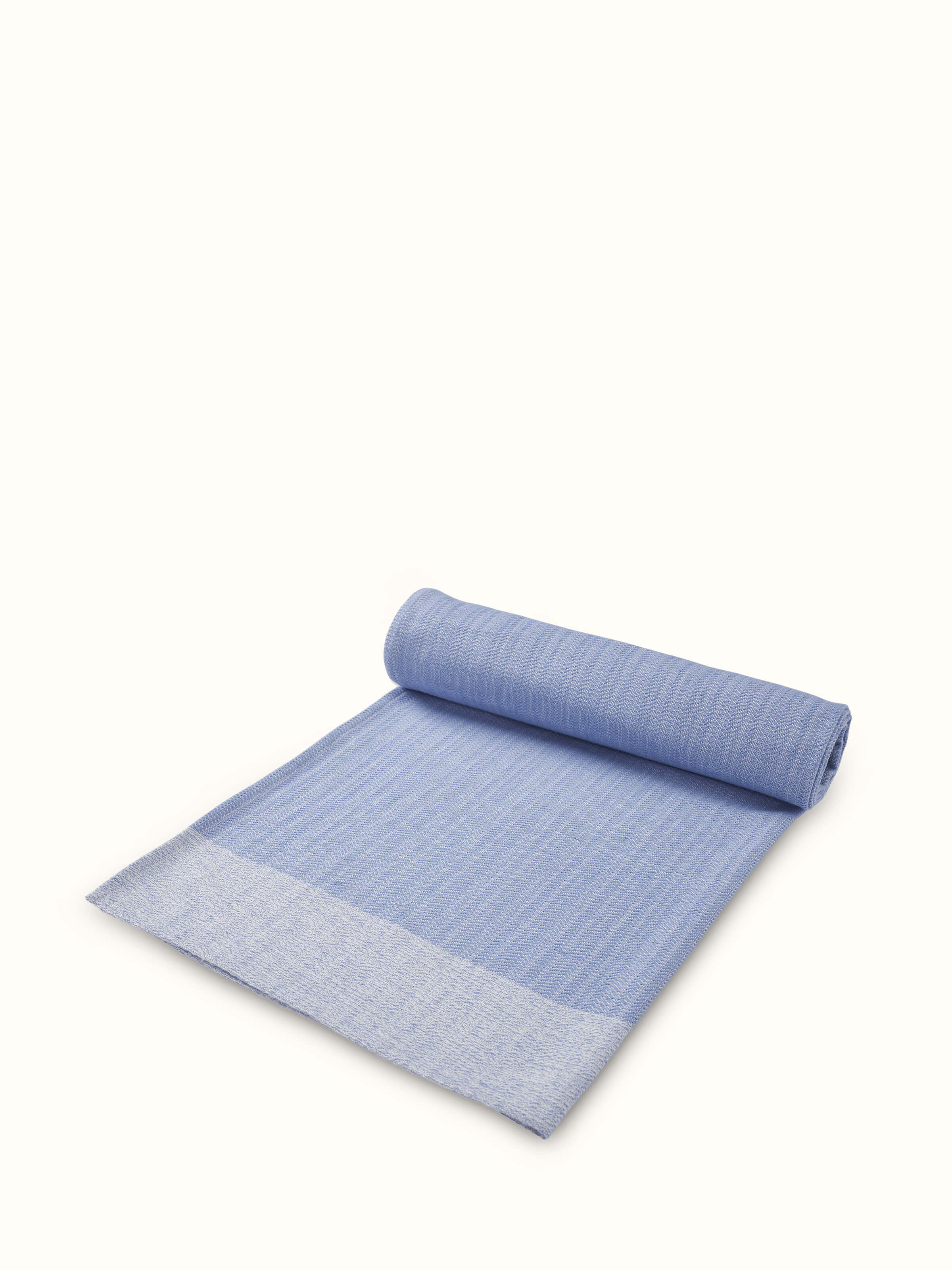 Detailed view of Vayana Solid Blue Cotton Striped Bath Towel (L) focusing on the fabric texture