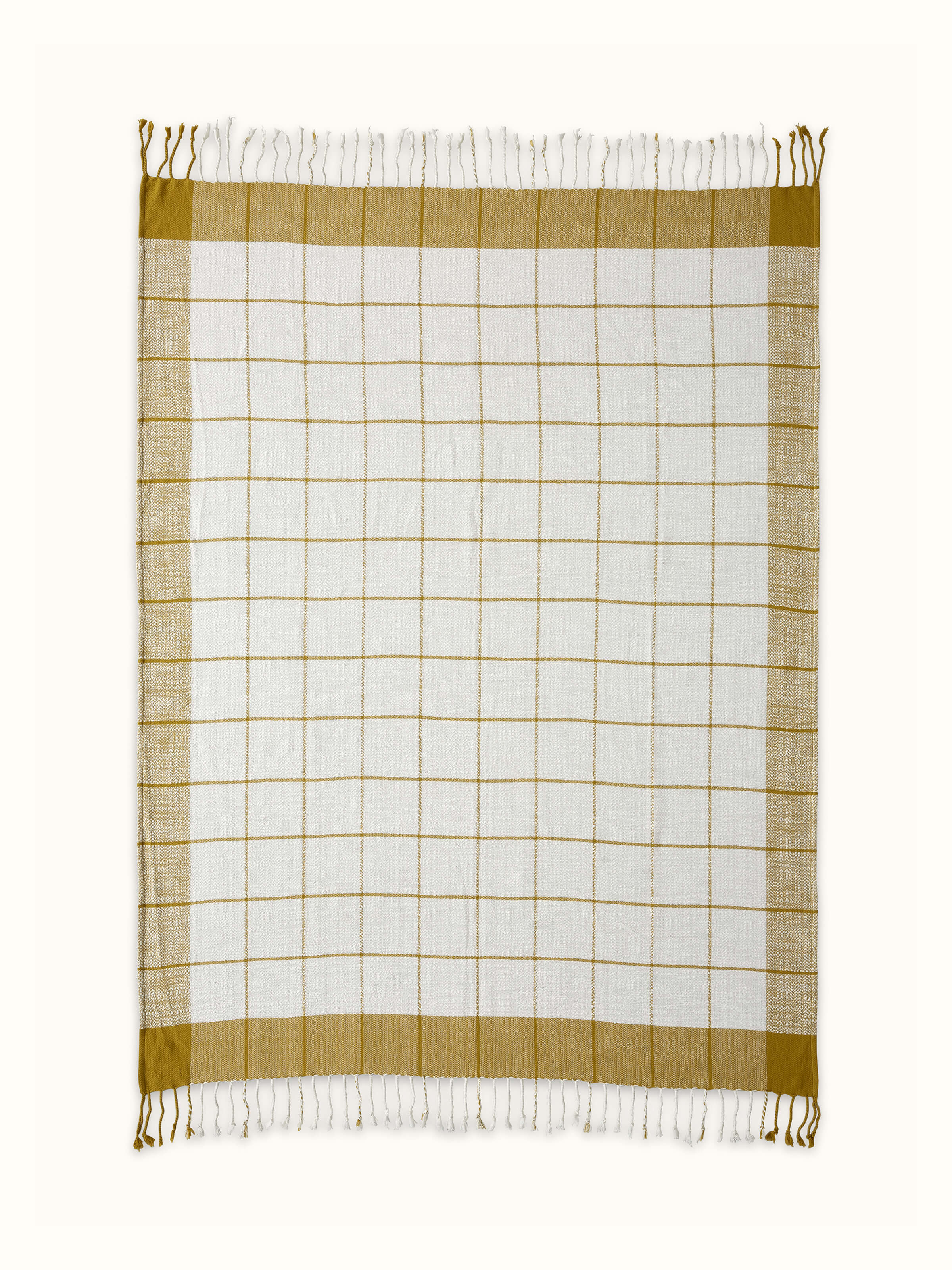 Full view of Adhima Ochre Cotton Twill Handloom Throw, showcasing its rich ochre hue and dense cotton weave.