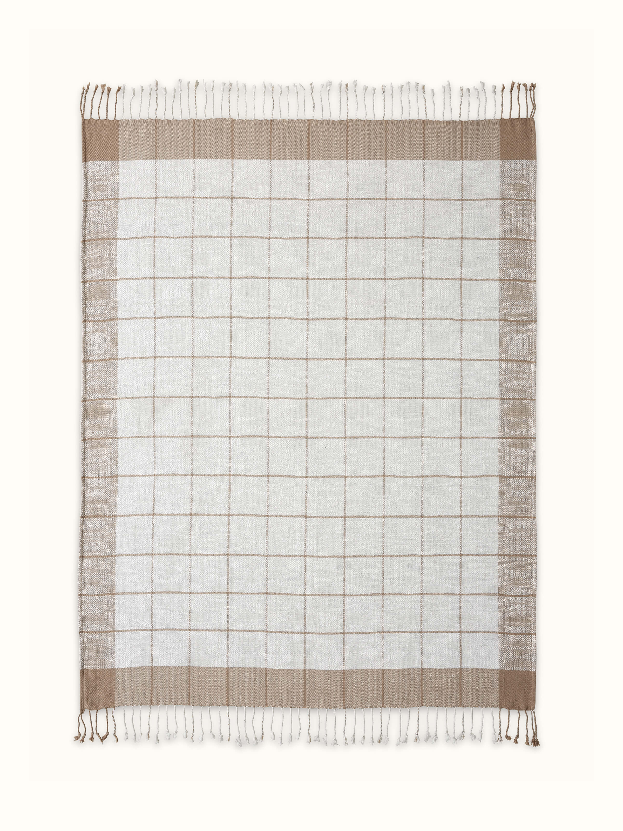 Front view of Adhima handloom throw in beige cotton twill with soft texture and subtle weave.