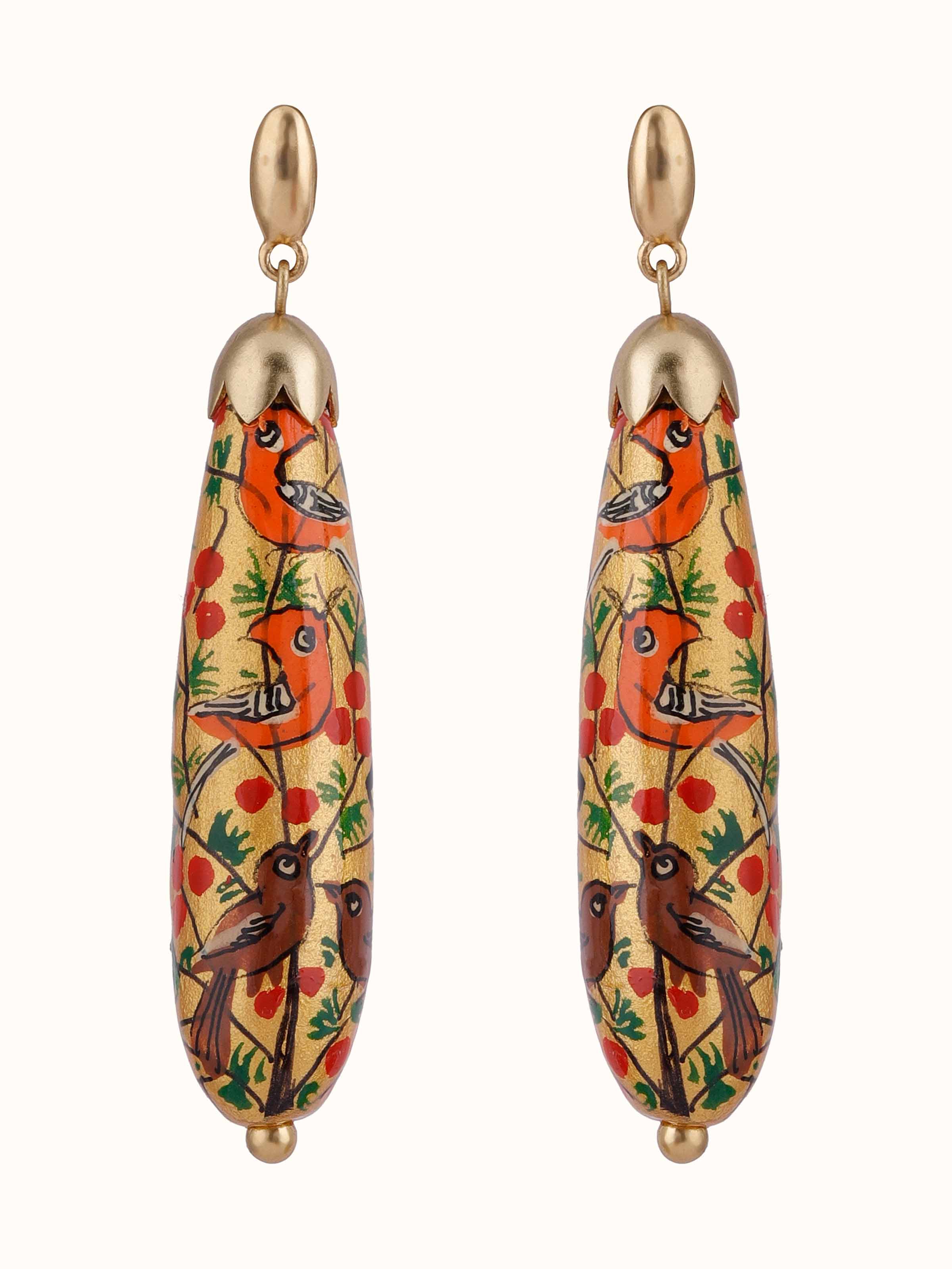 Front view of Papier-mâché Drop Earrings featuring unique design and craftsmanship.