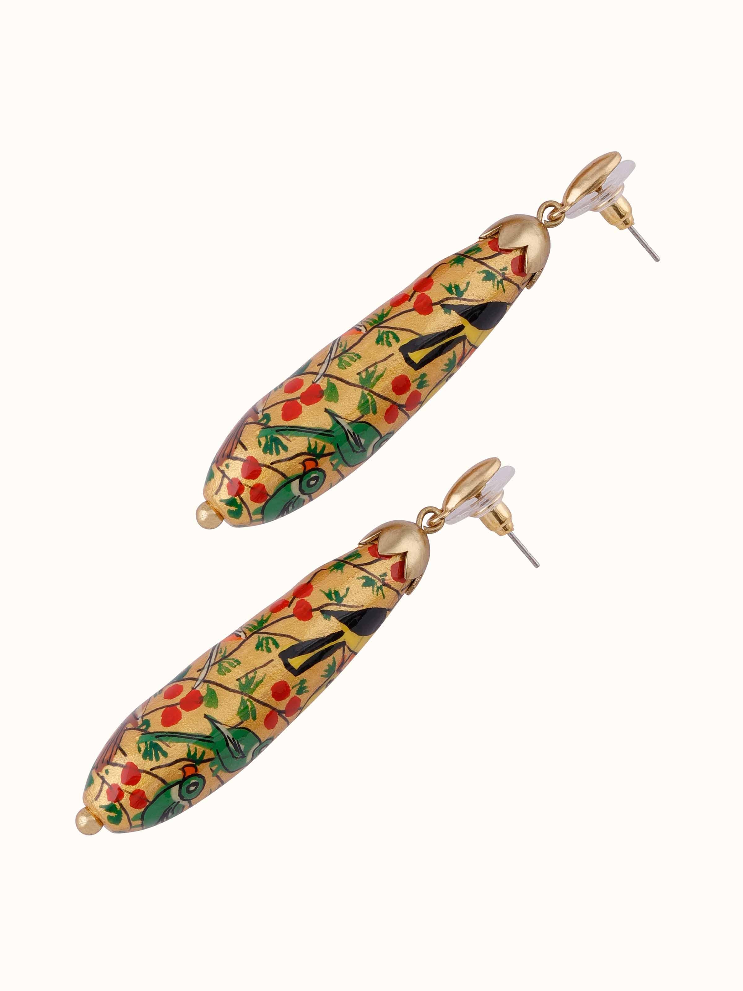 Angled view of Papier-mâché Drop Earrings emphasizing their sophisticated look.