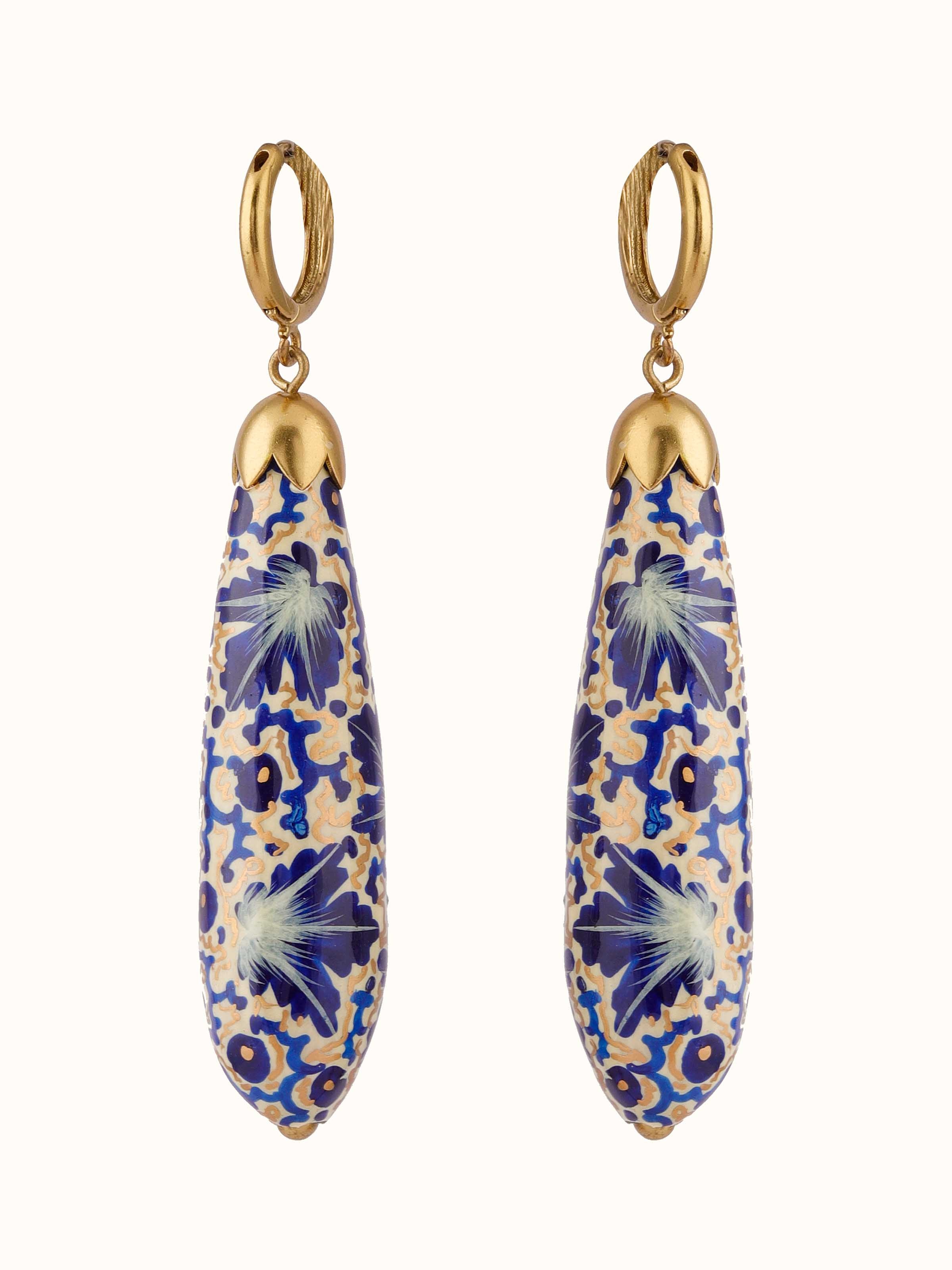 Front view of Papier-Mâché Drop Earrings highlighting unique texture and vibrant colors.