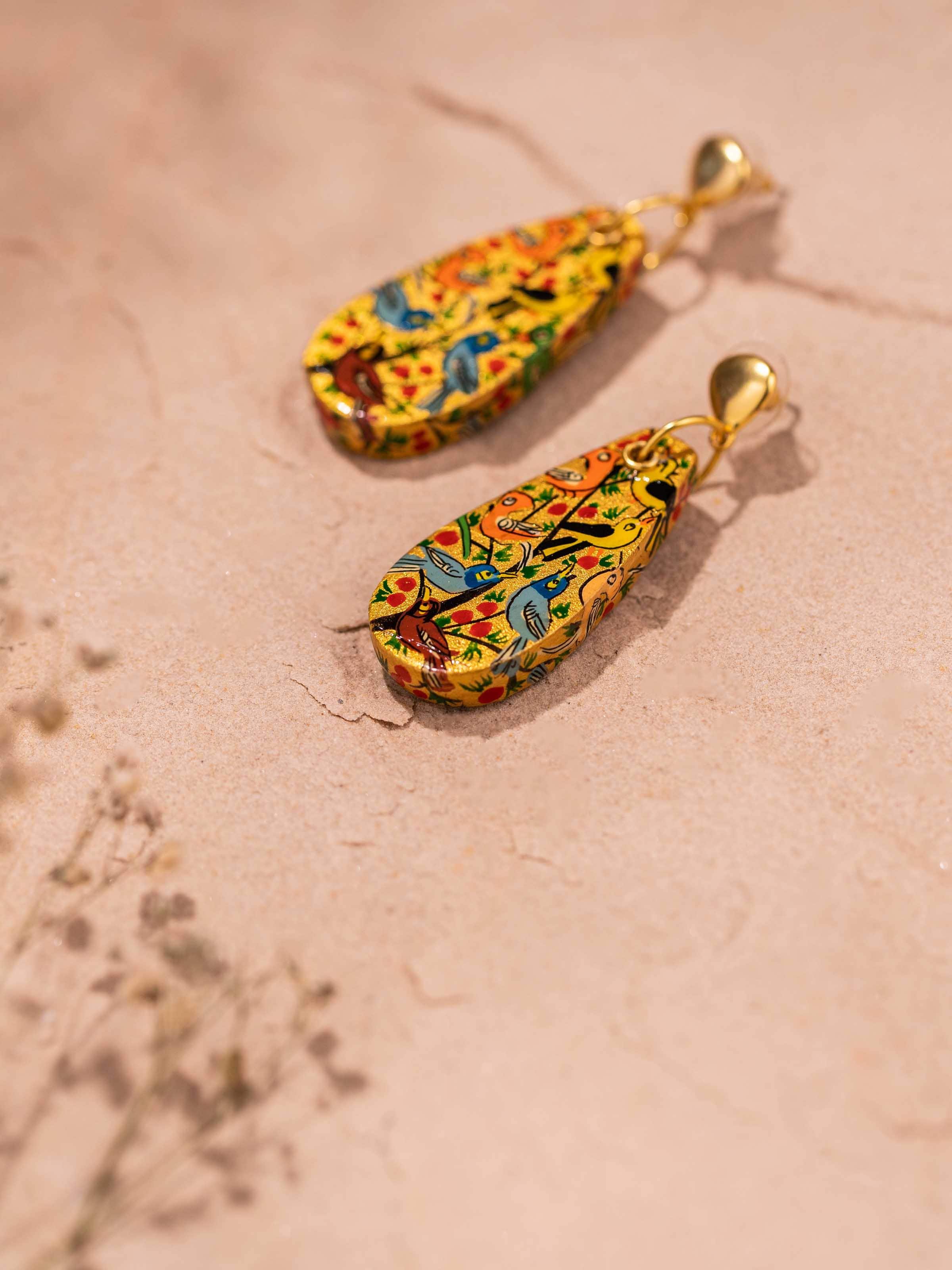 Back view of Papier-mâché Drop Earrings showing the clasp and design.