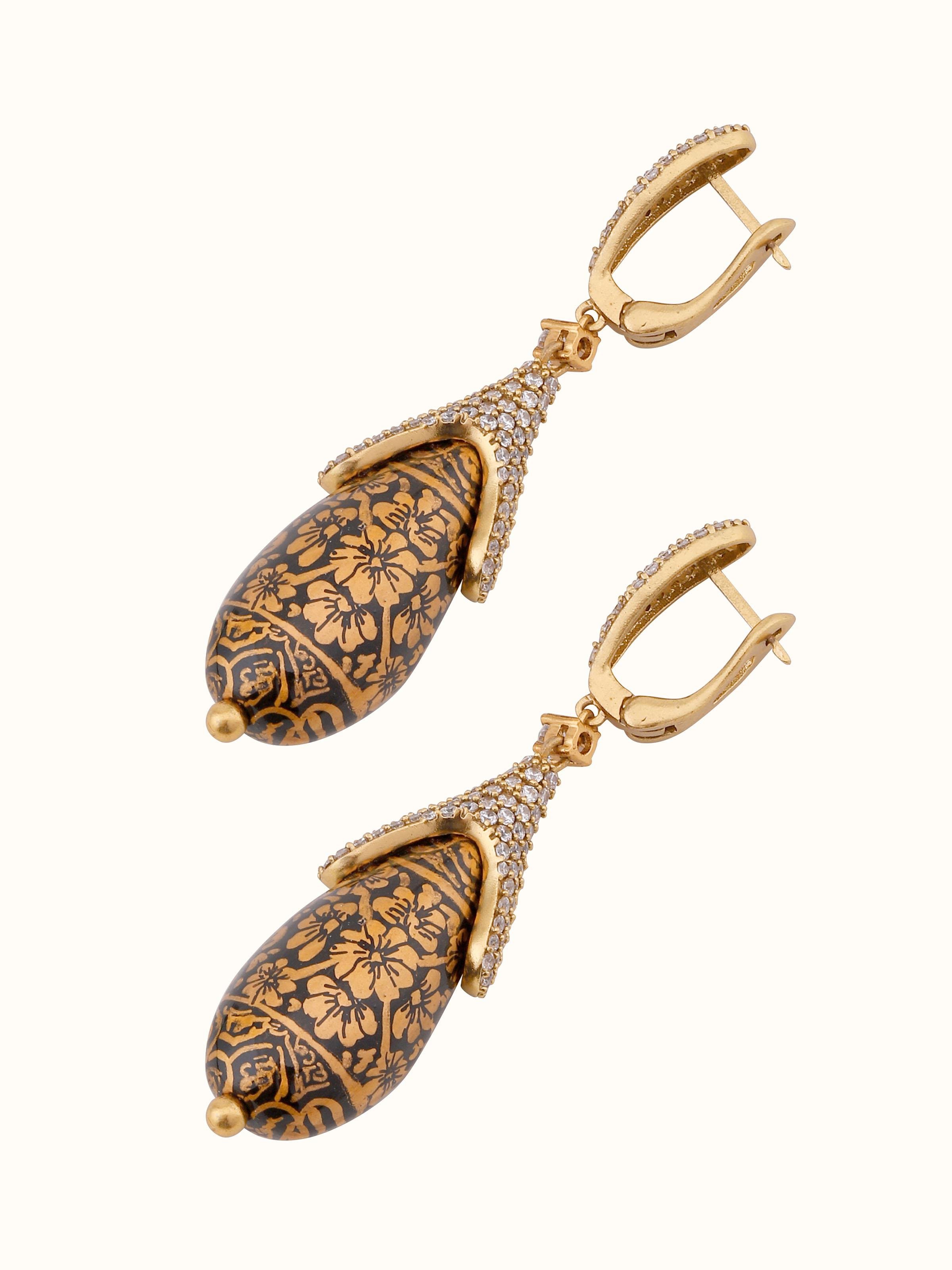 Detailed view of Papier-mâché Drop Earrings highlighting the artistic craftsmanship and vibrant design.