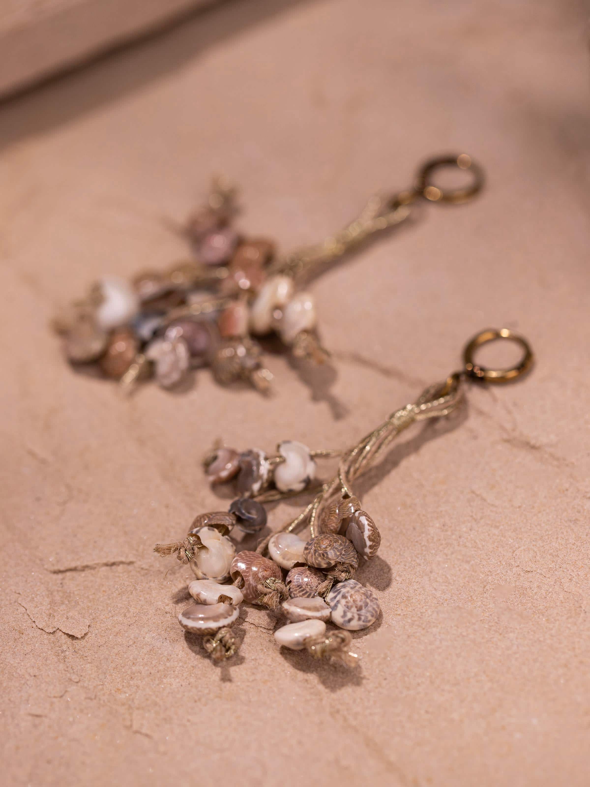 Back view of Cowrie Shell Drop Earrings showing the clasp and shell design.