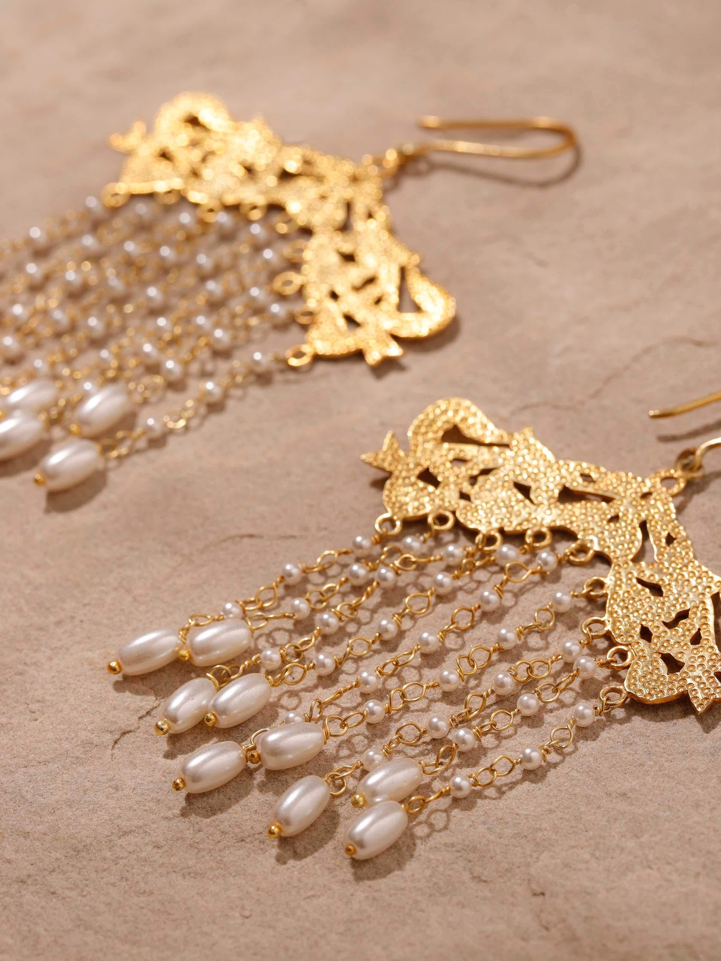 Detailed view of Silver Smithing Drop Earrings highlighting the intricate silverwork and refined finish.