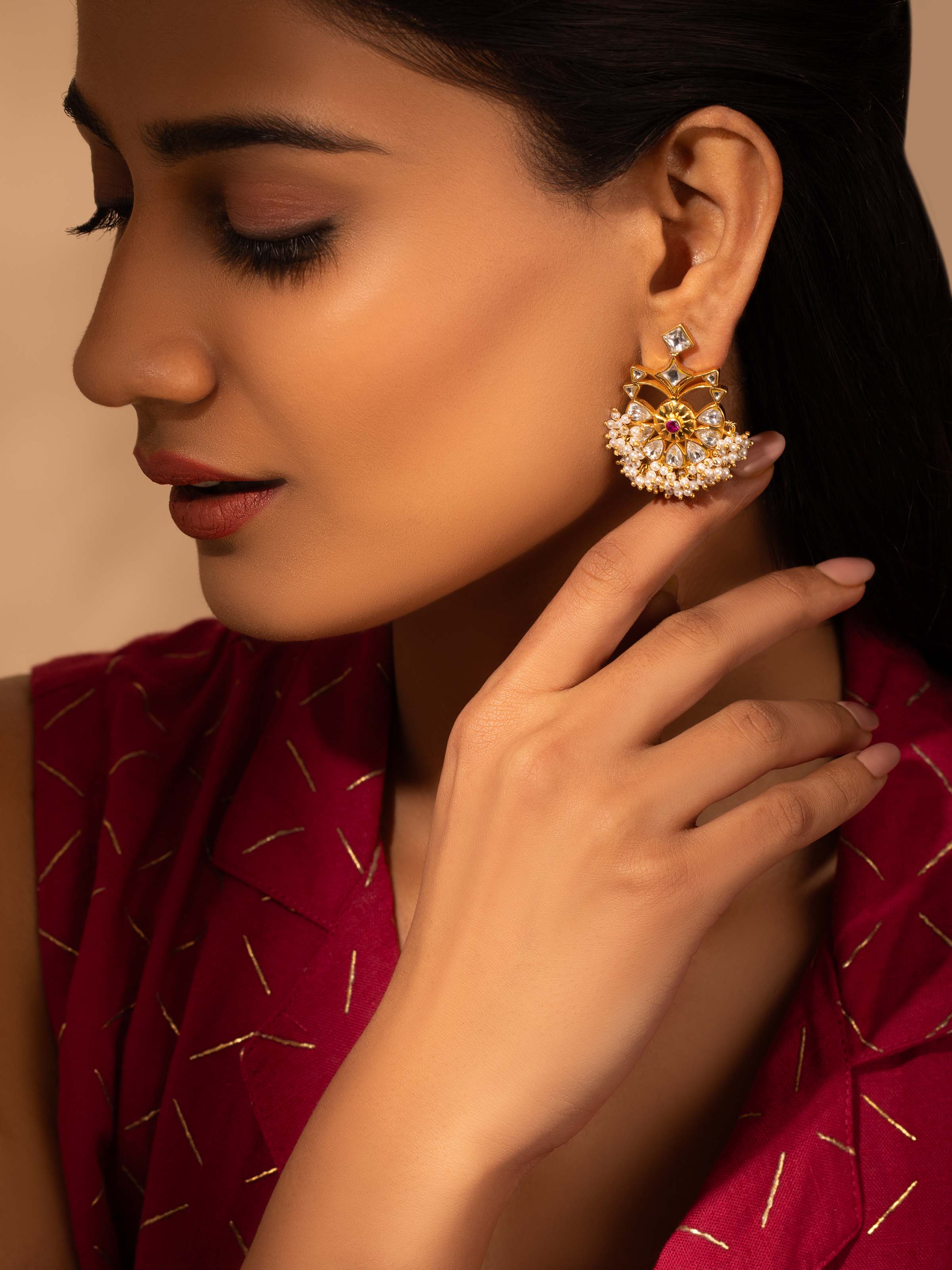 Lifestyle image displaying the studs worn for a subtle and elegant look