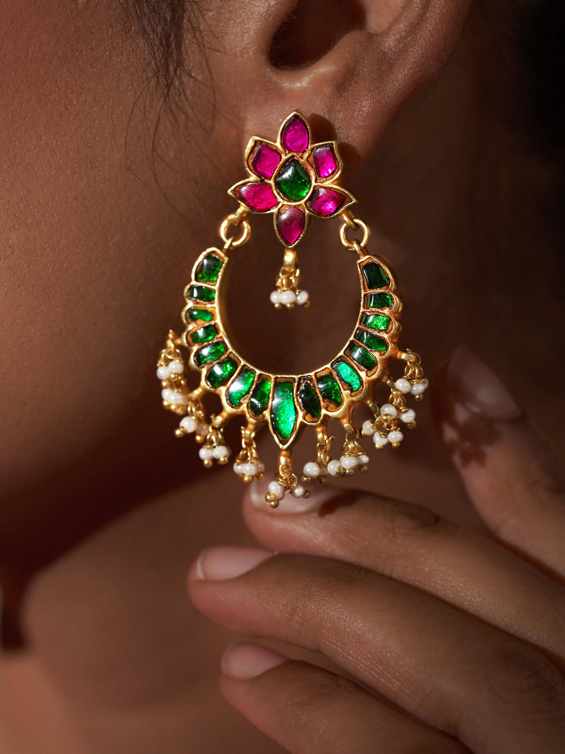 Additional lifestyle view of Silver Smithing Chandbalis paired with festive traditional wear.