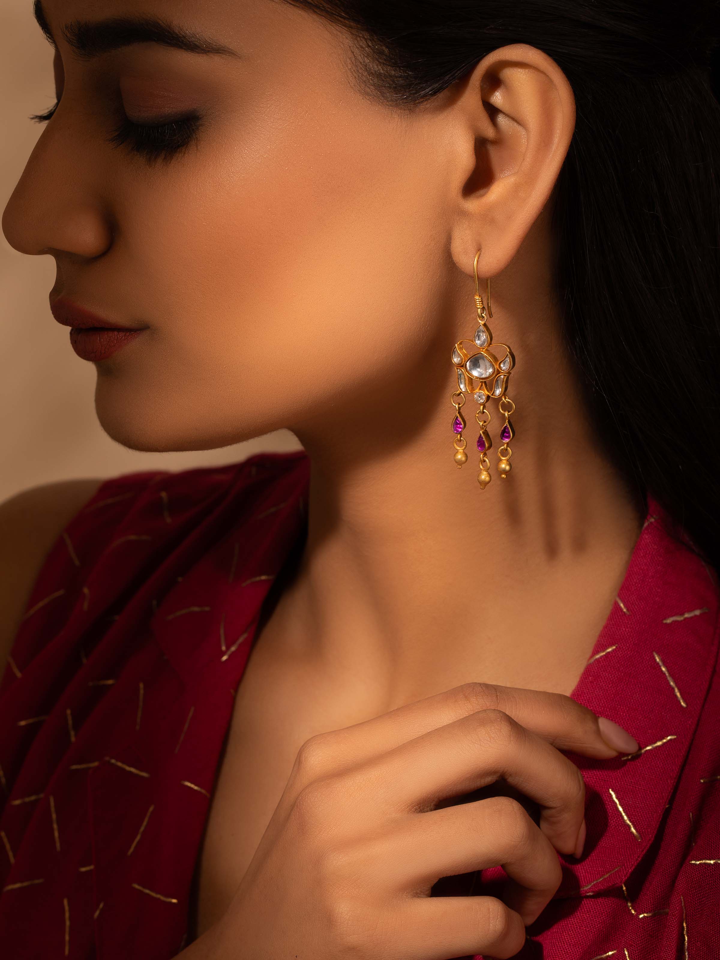 Close-up view of Silver Smithing Drop Earrings highlighting the intricate detailing and elegant drop design.