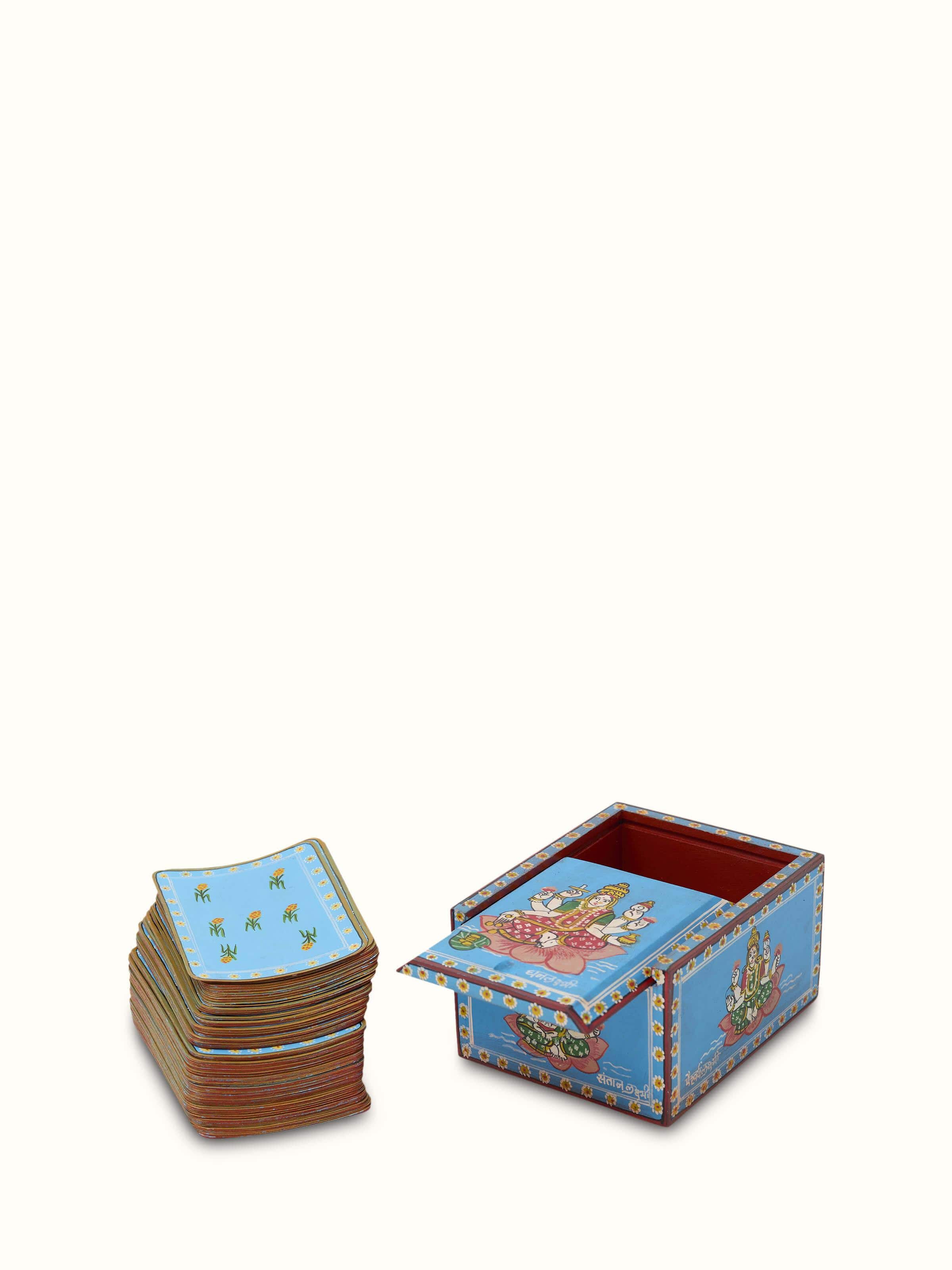 Detailed view of Ganjifa paper cards blue set (108 pcs) emphasizing intricate patterns