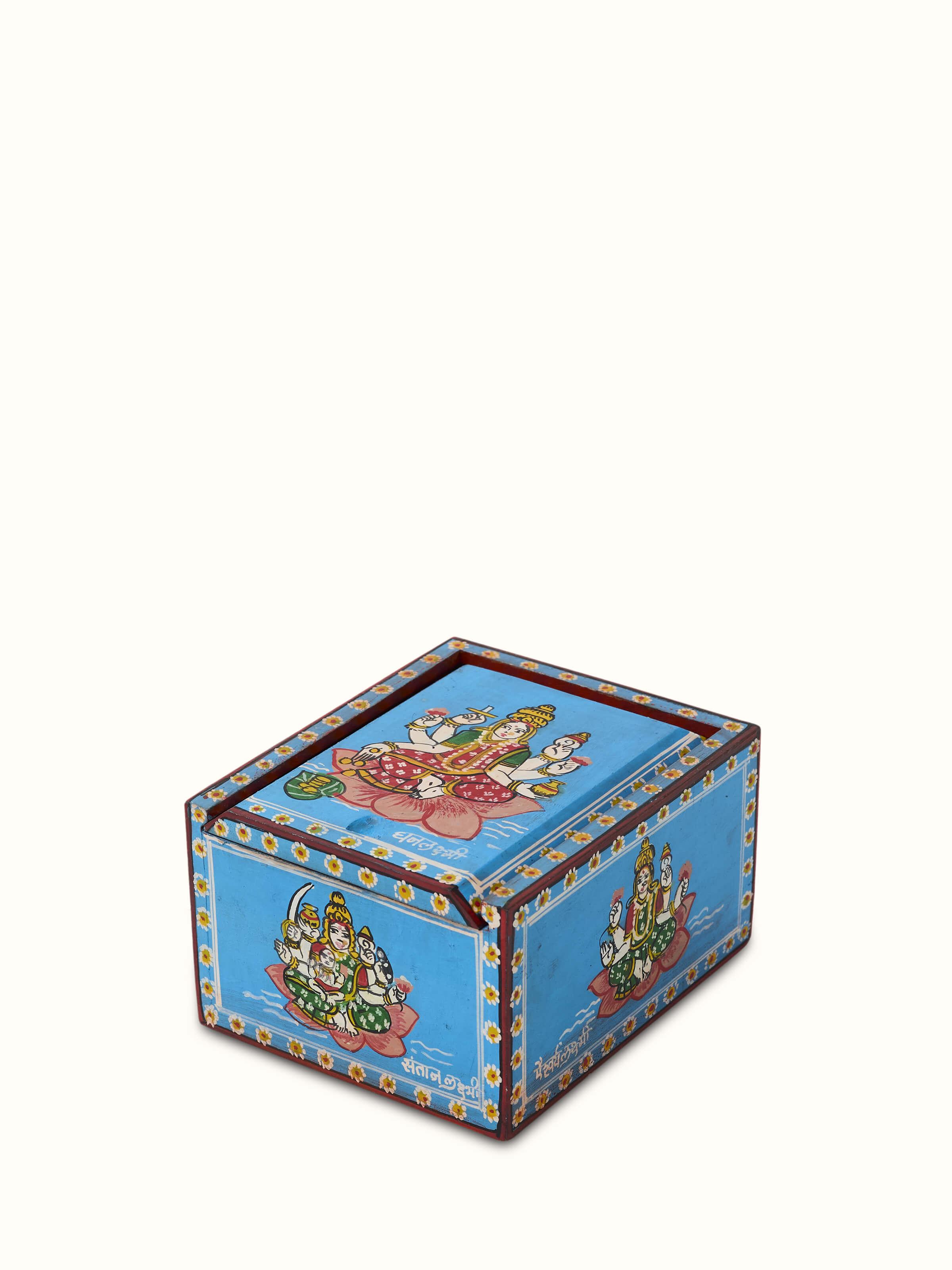 Top view of Ganjifa paper cards blue set (108 pcs) arranged neatly for display