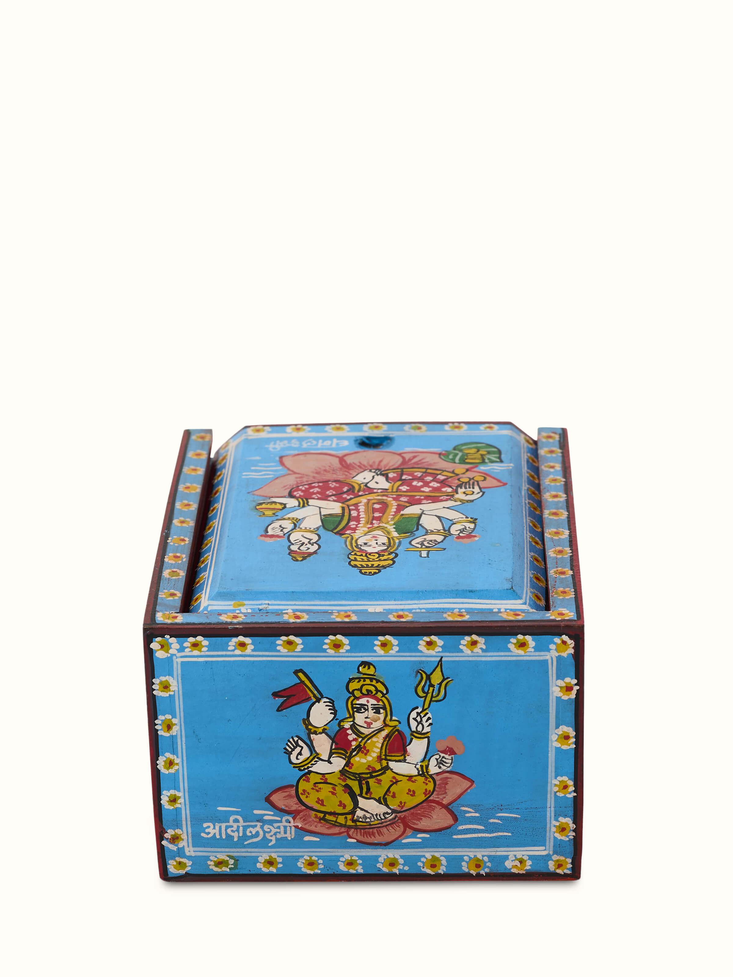 Angled view of Ganjifa paper cards blue set (108 pcs) highlighting card edges and design