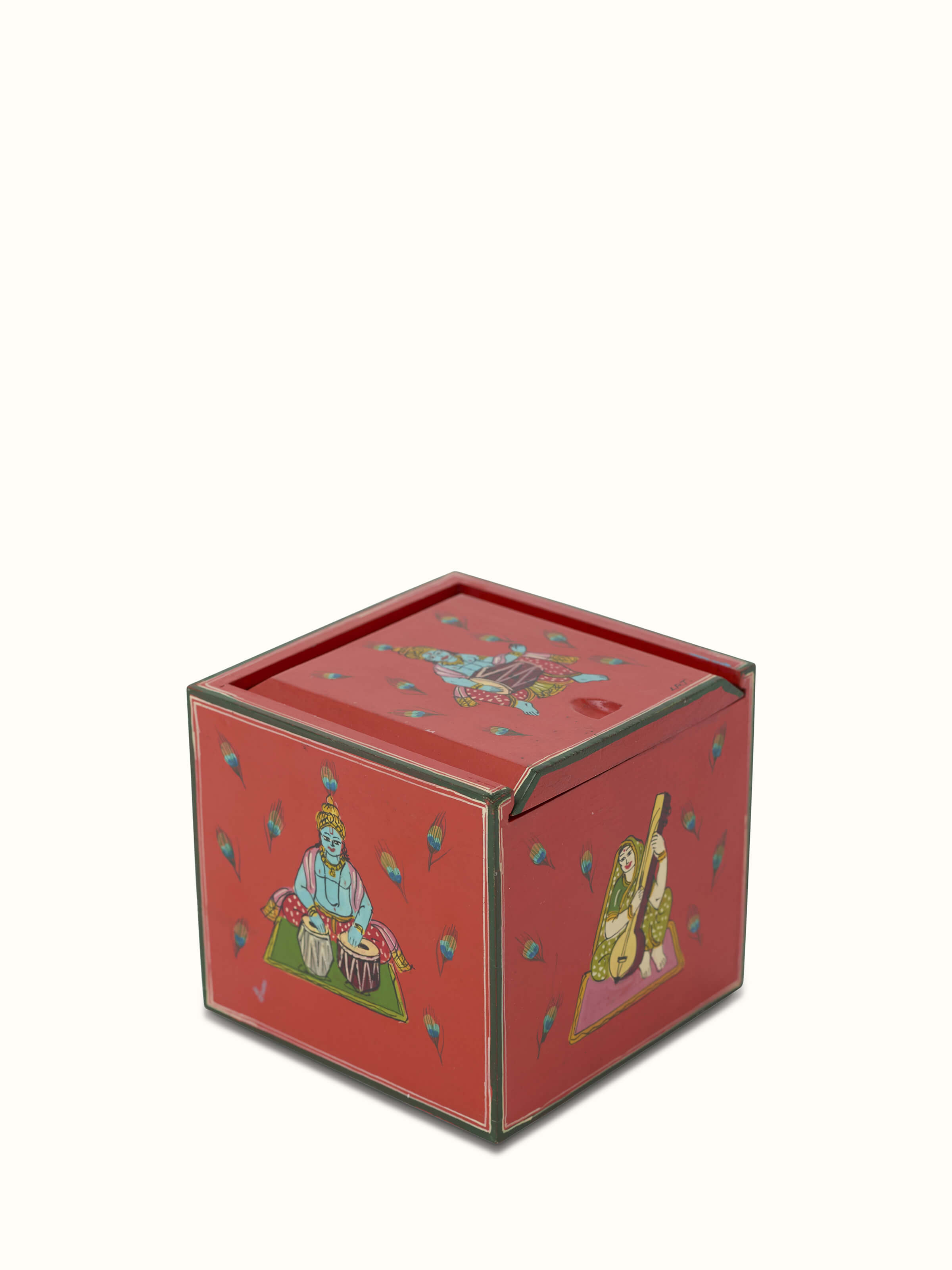 Detailed view of Ganjifa paper cards in red, showing the artistic designs and vibrant colors, set of 120 pieces, Swadesh