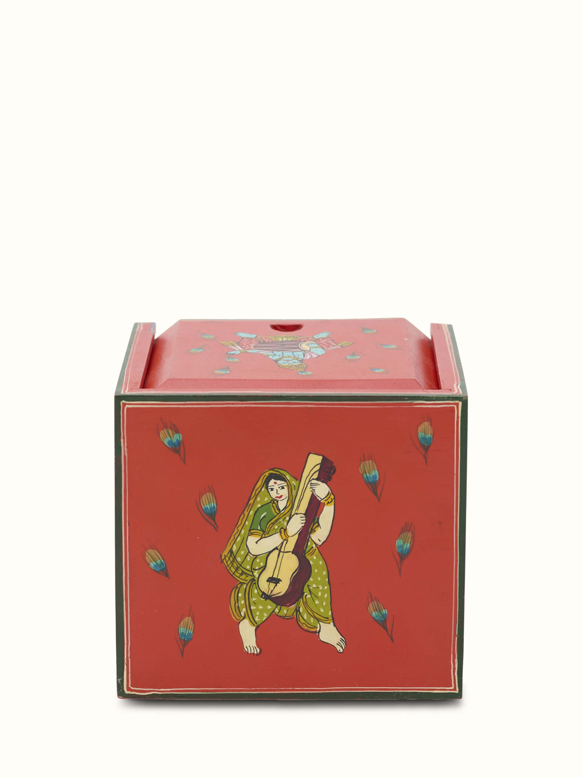 Close-up of Ganjifa paper cards in red, highlighting the detailed traditional artwork and vibrant hues, Swadesh