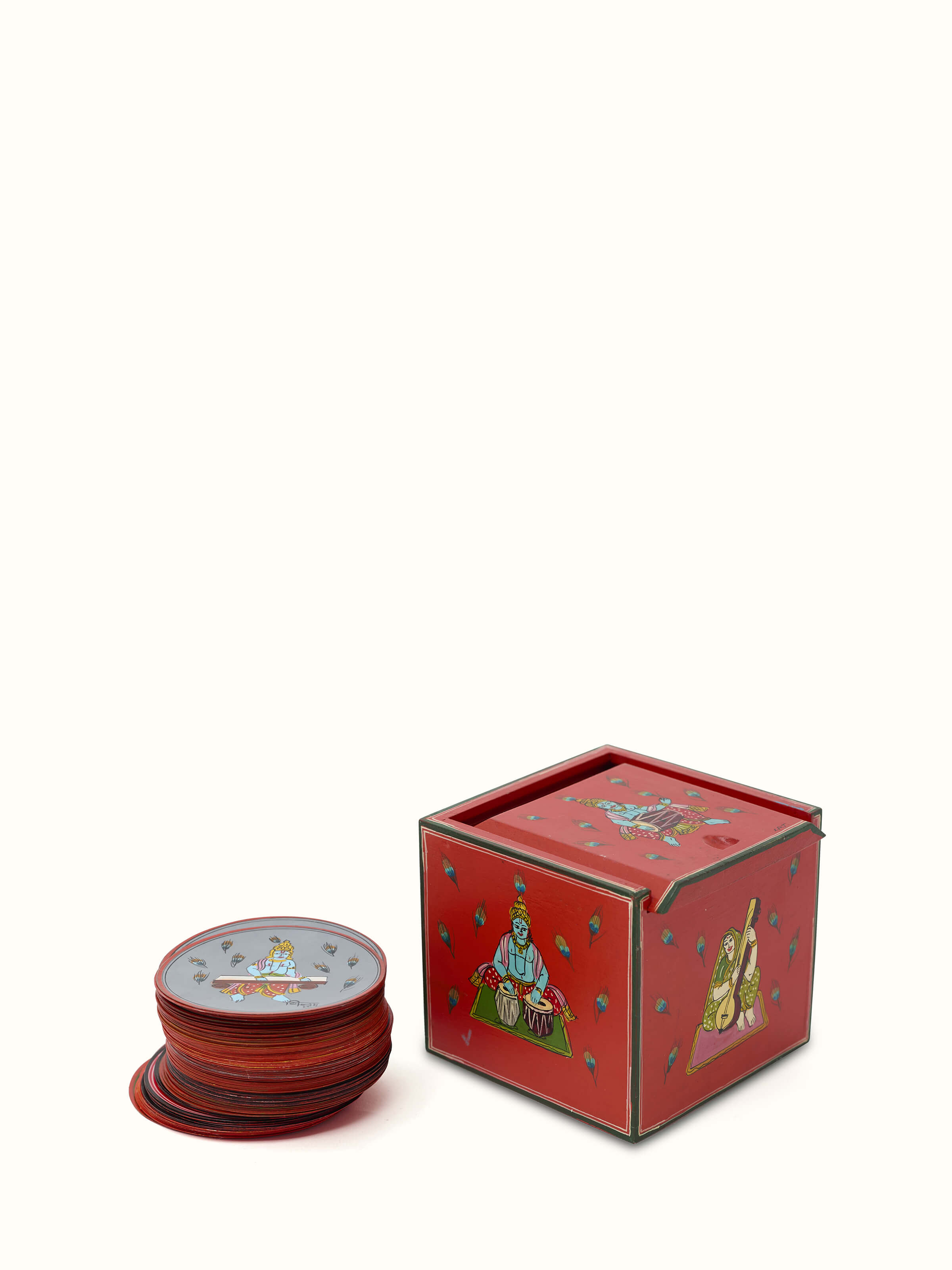 Ganjifa paper cards in red, set of 120 pieces, featuring traditional card designs and vibrant colors, Swadesh