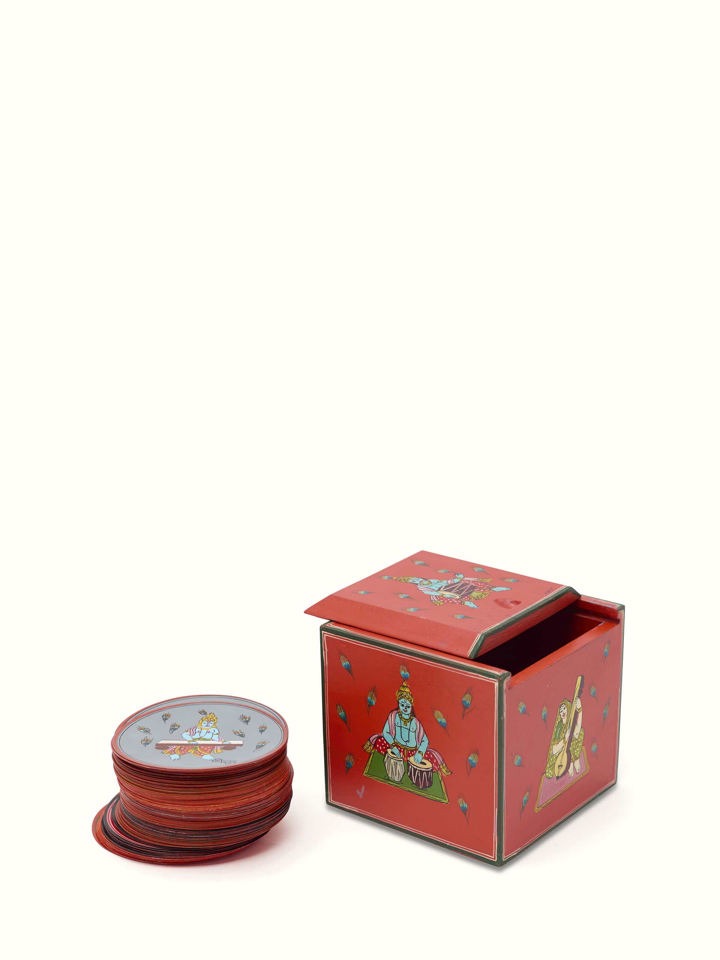 Ganjifa paper cards in red, showcasing traditional designs and vibrant red color, set of 120 cards, Swadesh