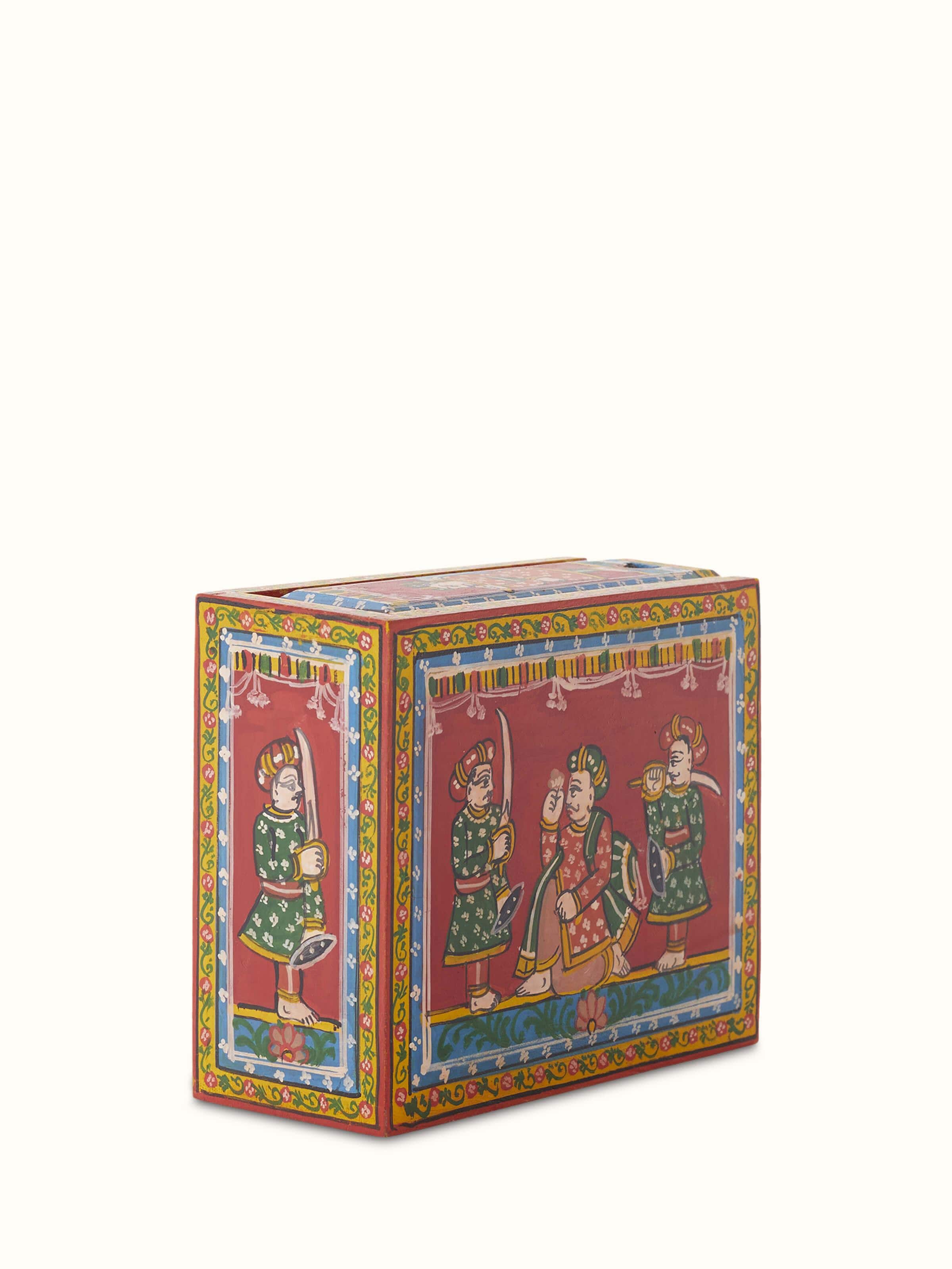 Side view of Ganjifa paper cards in red color (54 pcs) showing card thickness and details