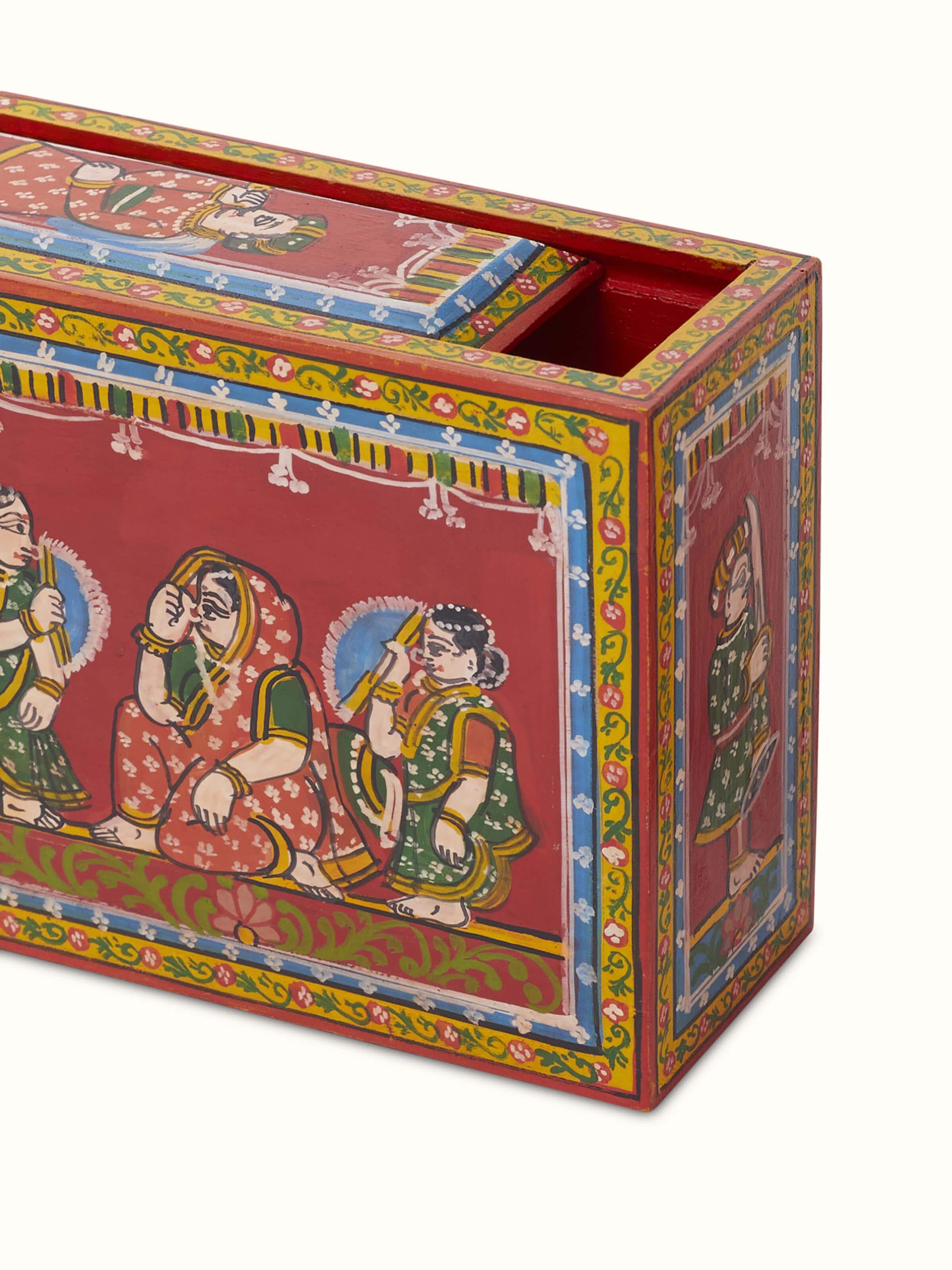 Detailed view of Ganjifa paper cards in red color (54 pcs) focusing on design elements