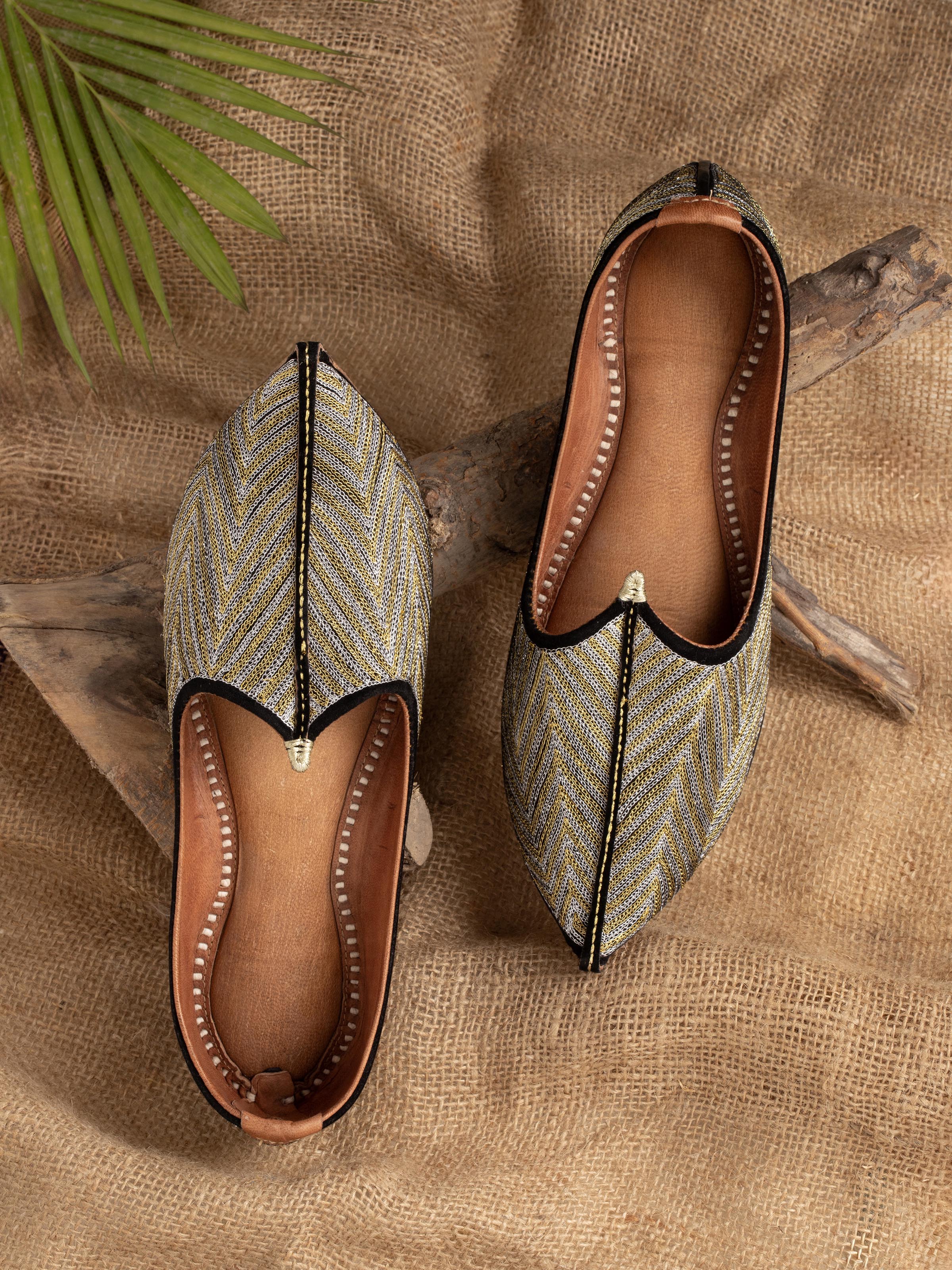 Side view of Black Leather Embroidered Jodhpuri Pagrakha highlighting the craftsmanship and fit.