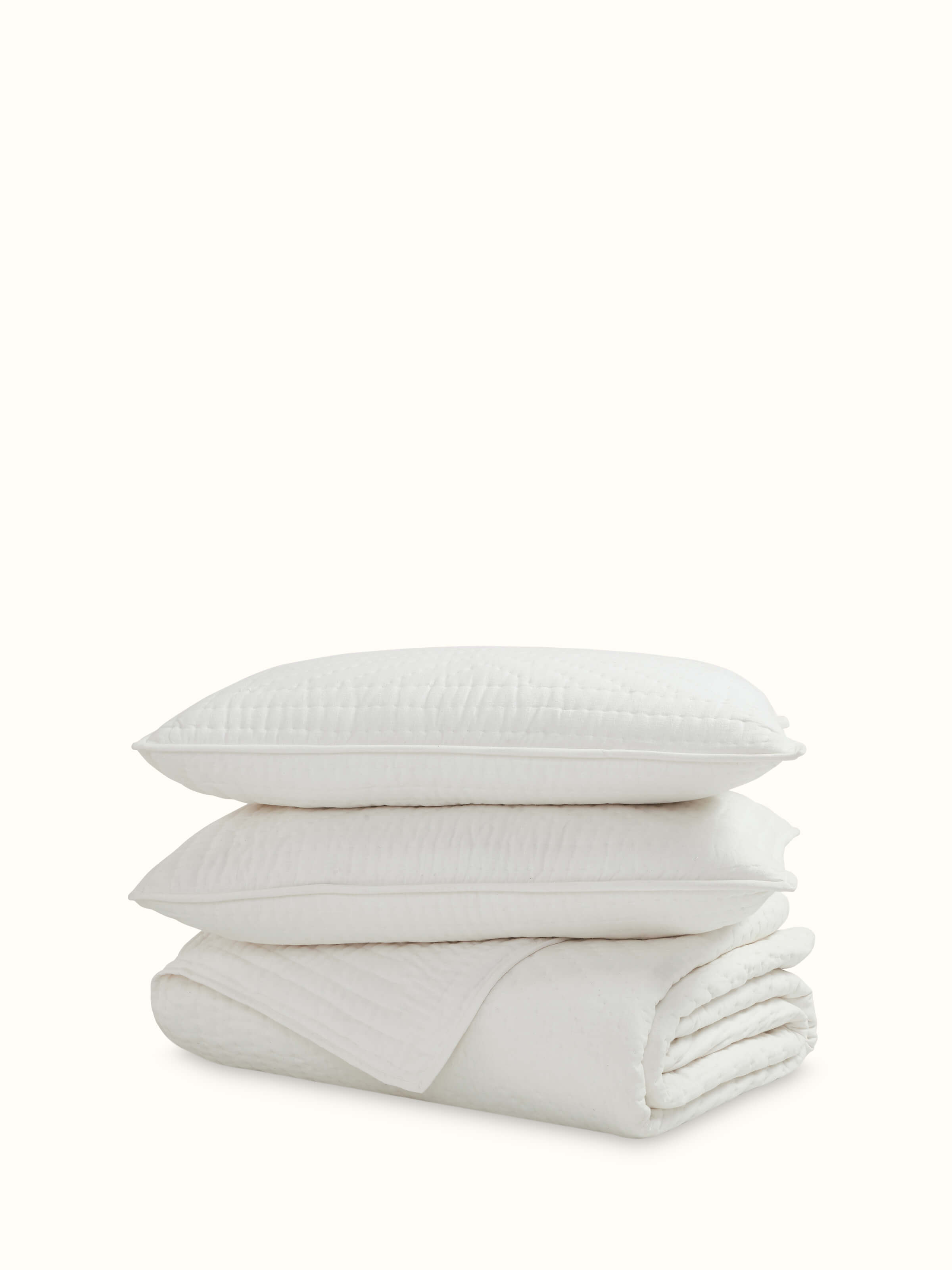 Kapasa off-white textured stripe cotton handloom bedspread double set - Full view showcasing the subtle stripe pattern