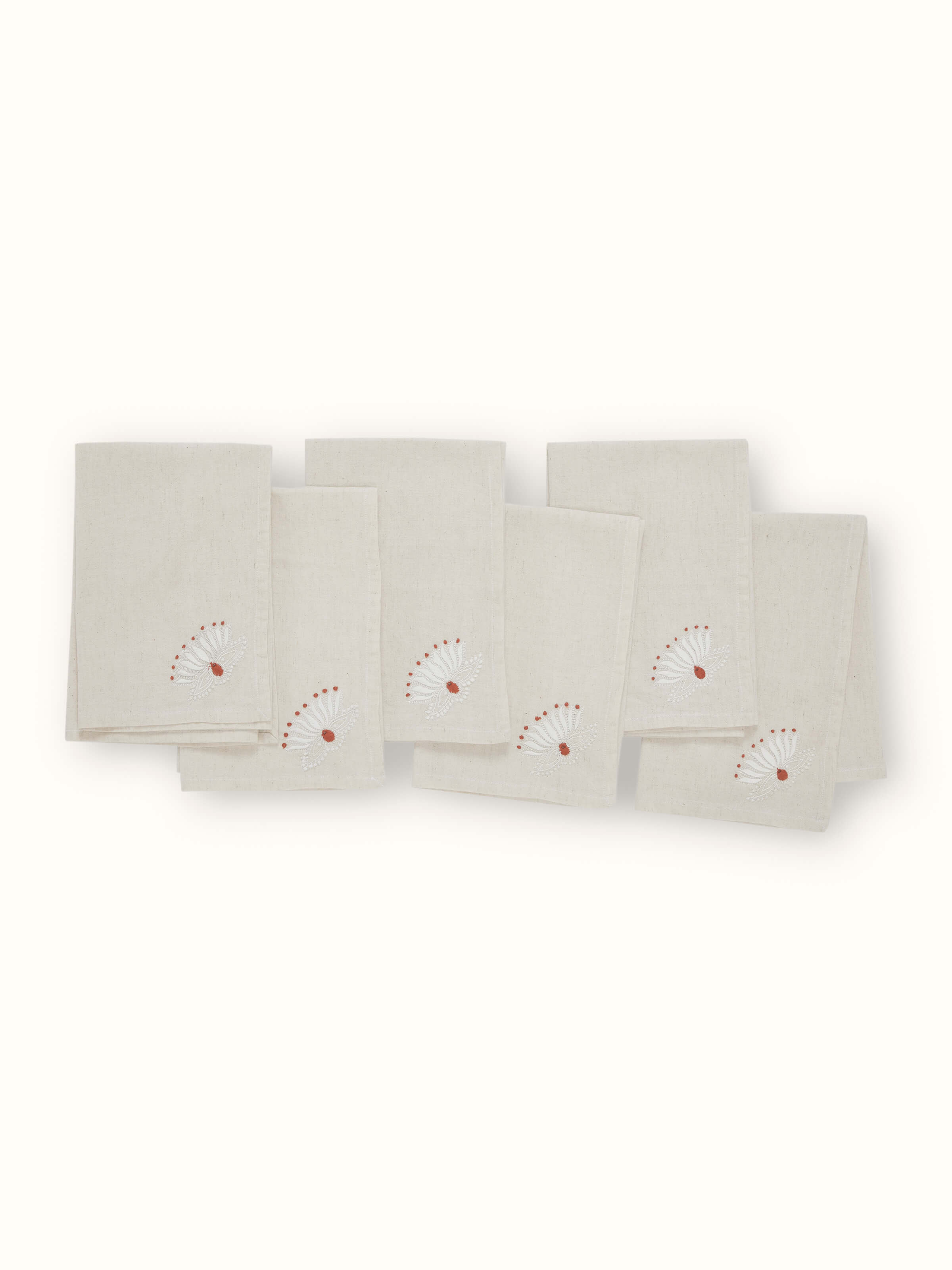 Detailed view of Hasu Pink Floral Cotton Flax Chikankari Dinner Napkins (6 pcs), showing the floral Chikankari embroidery.