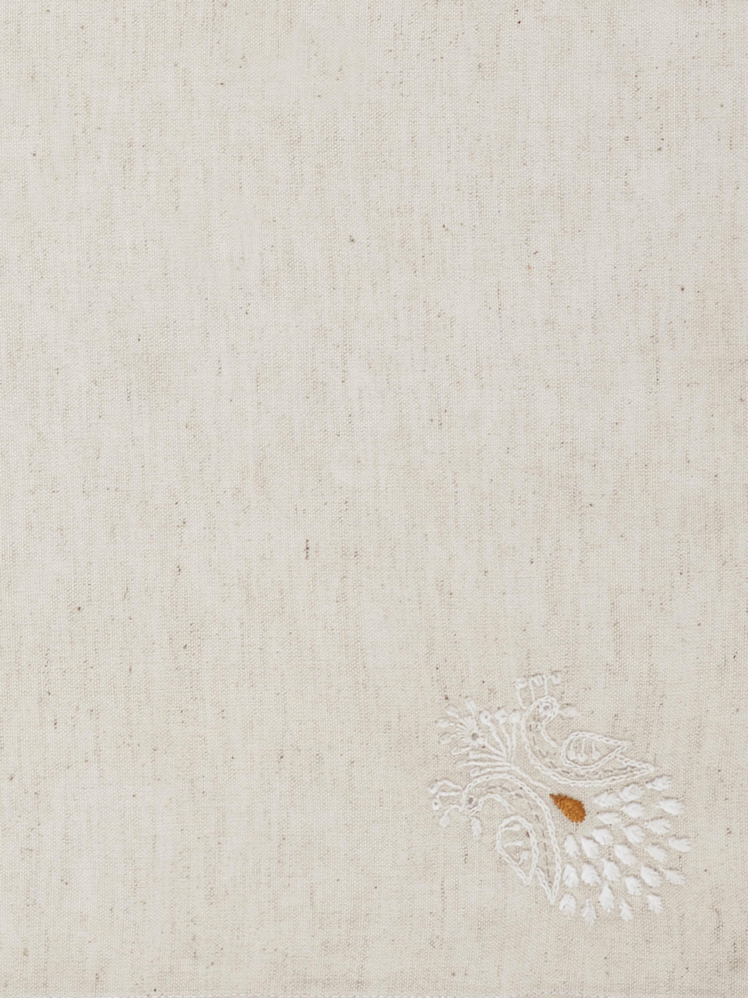 Detailed view of Iti mustard floral cotton flax Chikankari dinner napkins (6 pcs) focusing on the floral Chikankari design