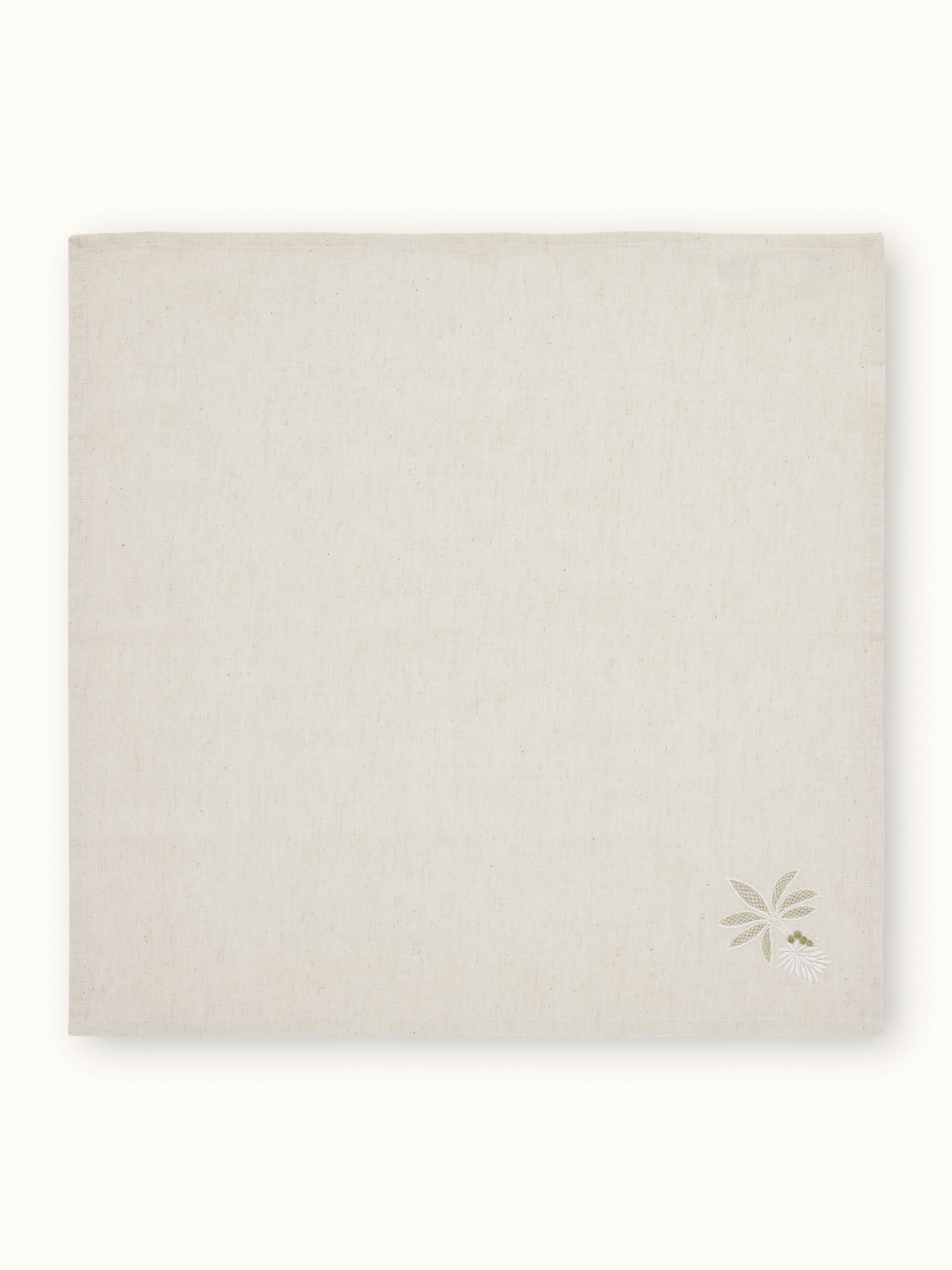 Detailed view of Kadal green floral cotton flax Chikankari dinner napkins (6 pcs), emphasizing the quality of the cotton and delicate embroidery.
