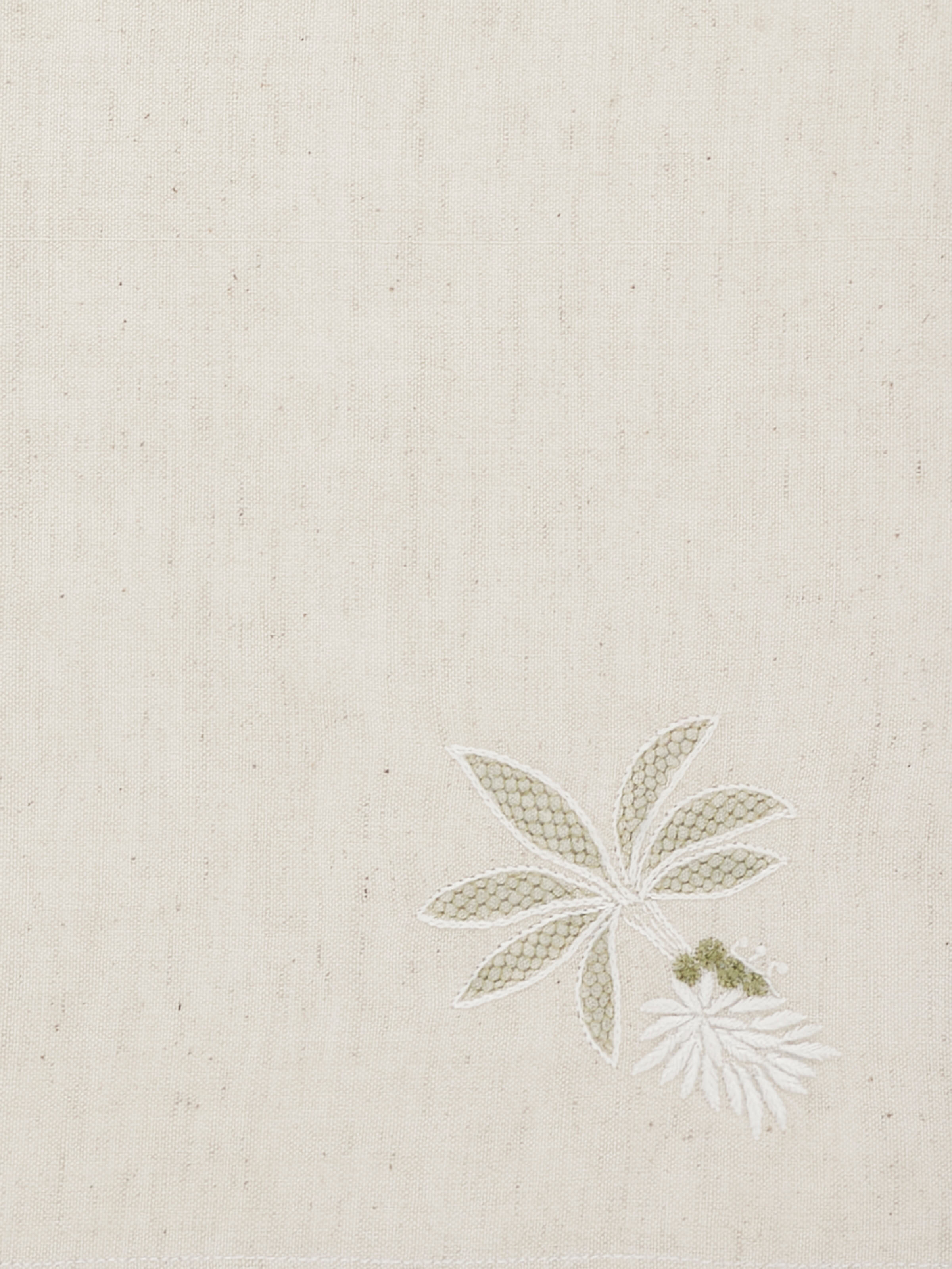 Kadal green floral cotton flax Chikankari dinner napkins (6 pcs) arranged on a table, demonstrating their elegant appearance and use.