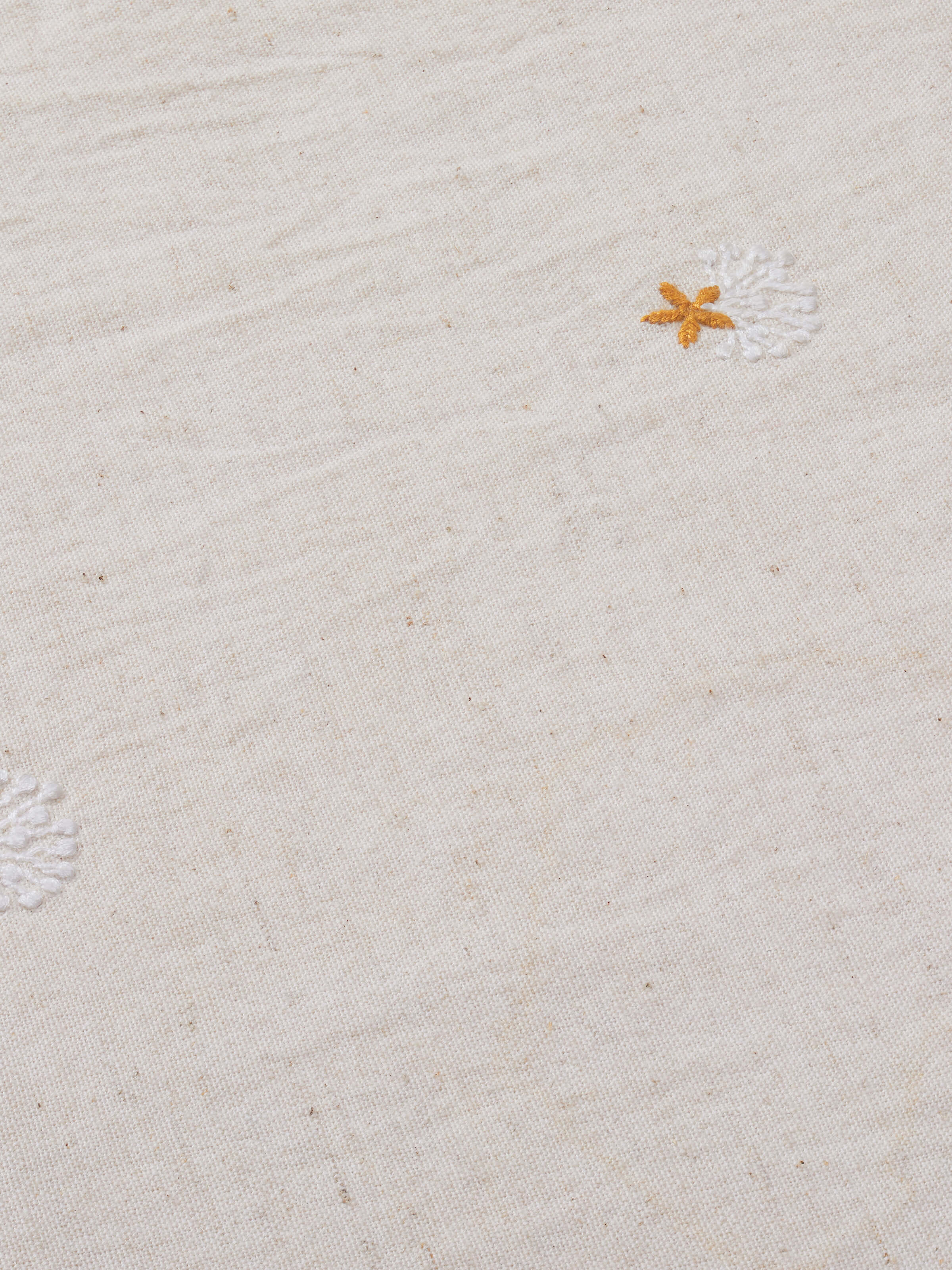 Detail shot of embroidered floral elements on Iti Buti Table Runner