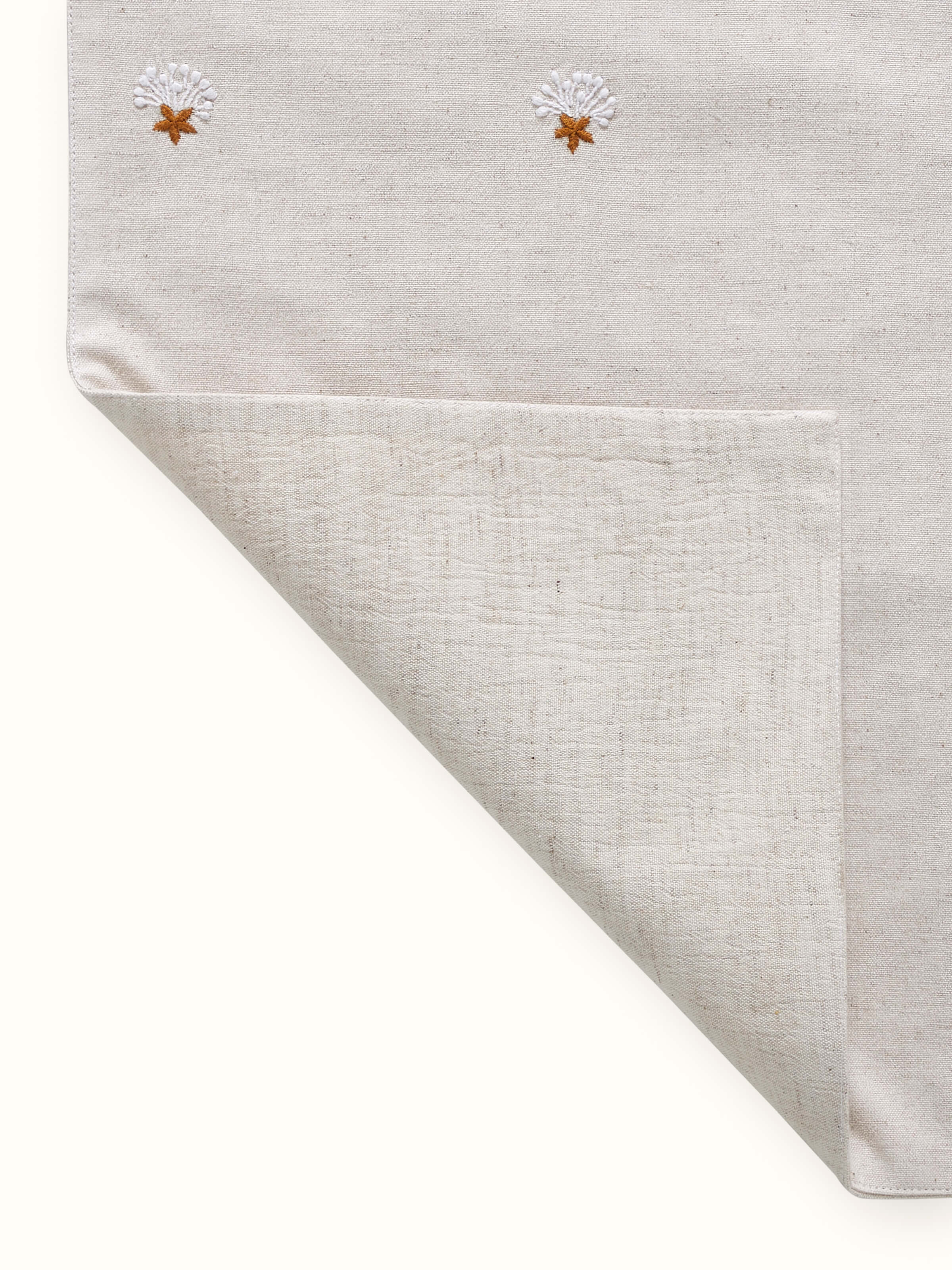 Back view of Iti Buti Chikankari Table Runner showing neat finishing and fabric texture