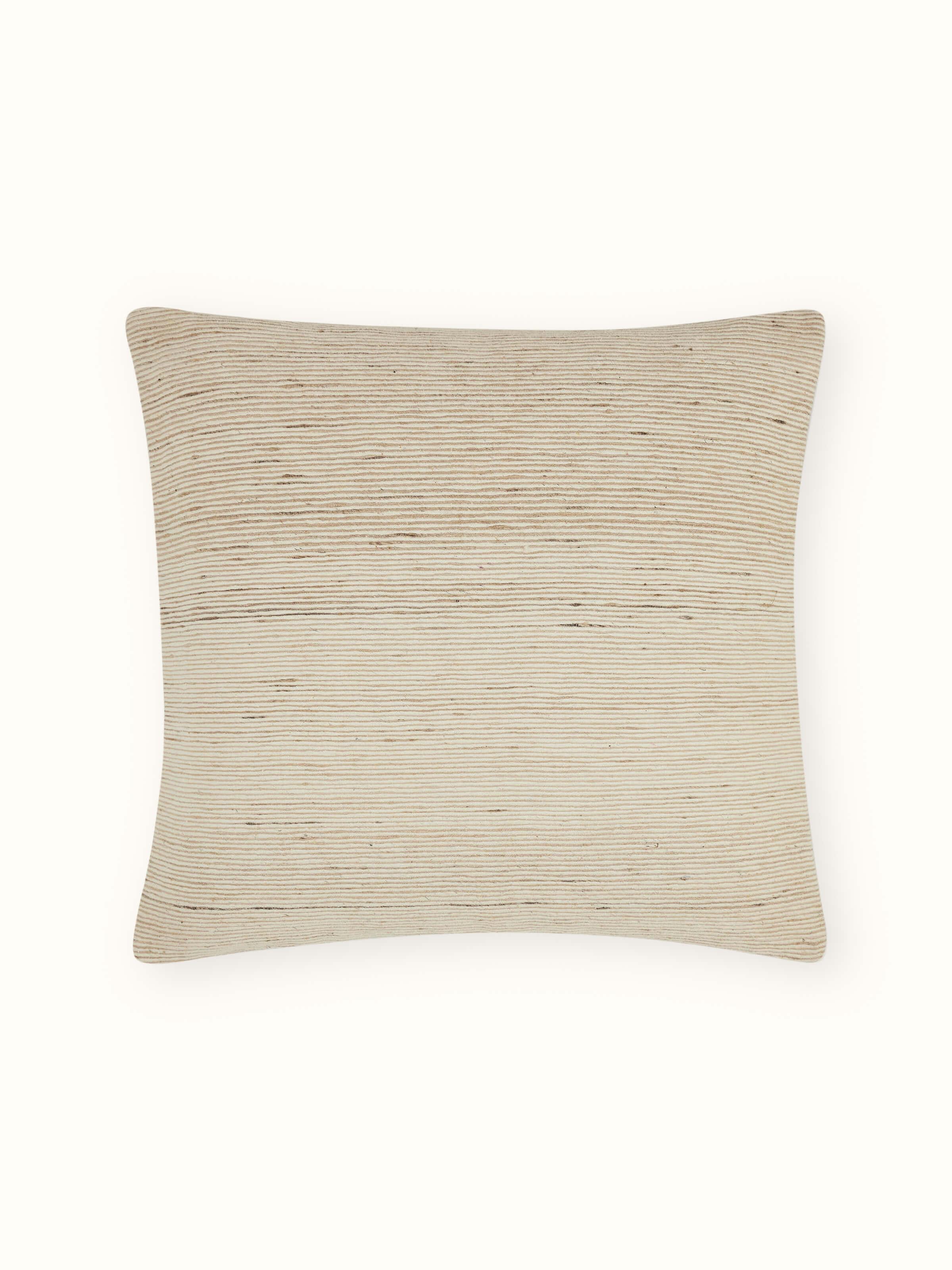 Front view of Ujjwal light brown silk cushion with handloom texture