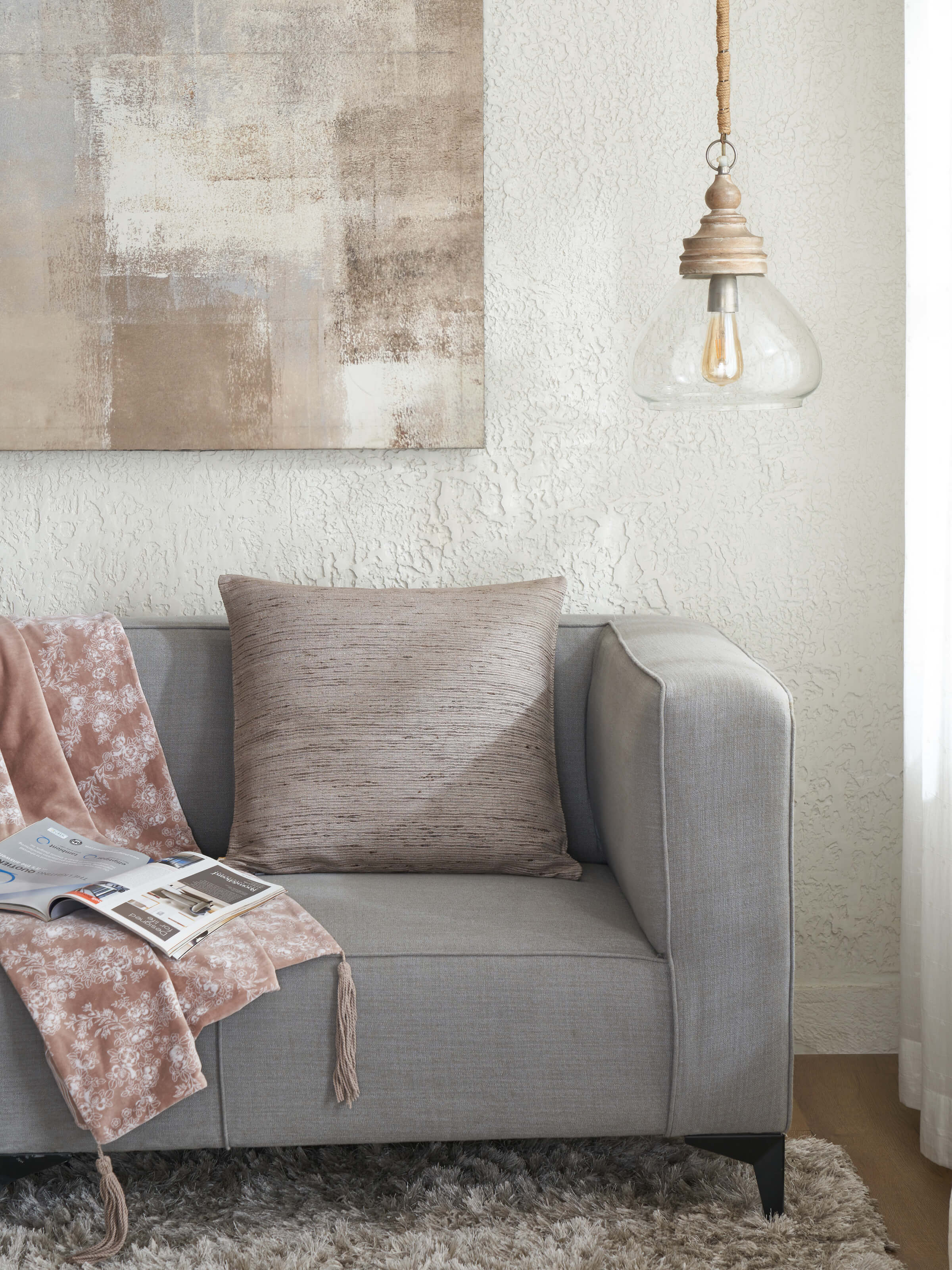 Close-up of Ujjal Light Grey Evara Silk Bhagalpur Cushion Cover, focusing on the texture and intricate details of the silk.