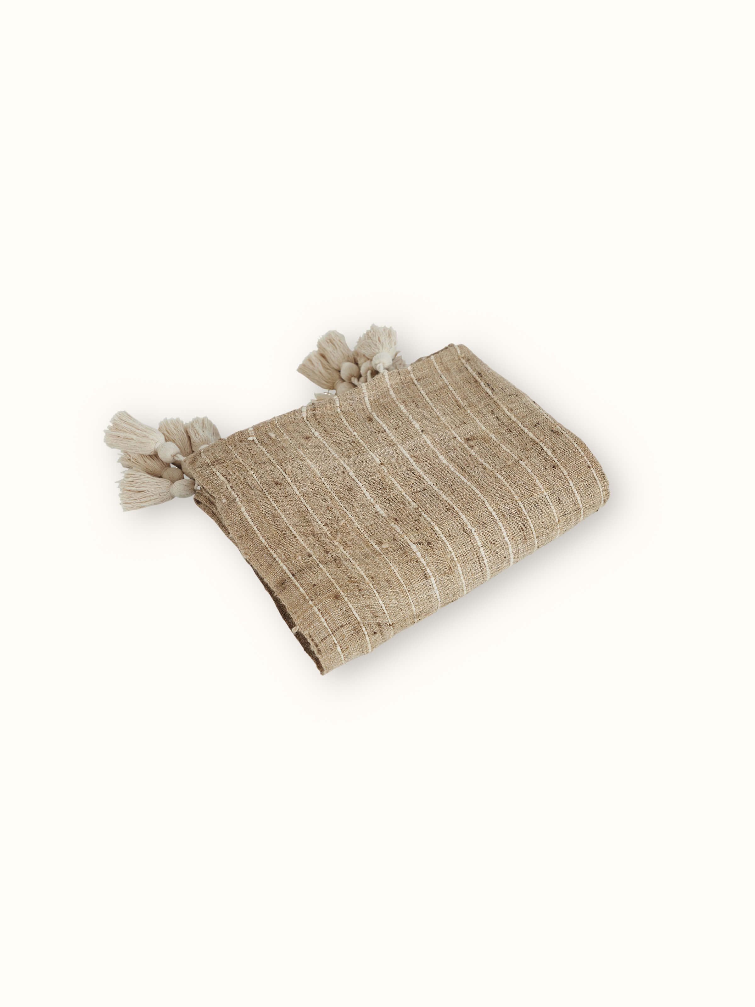 Side view of Ujjal light brown sagar silk Bhagalpur handloom throw displaying texture and drape