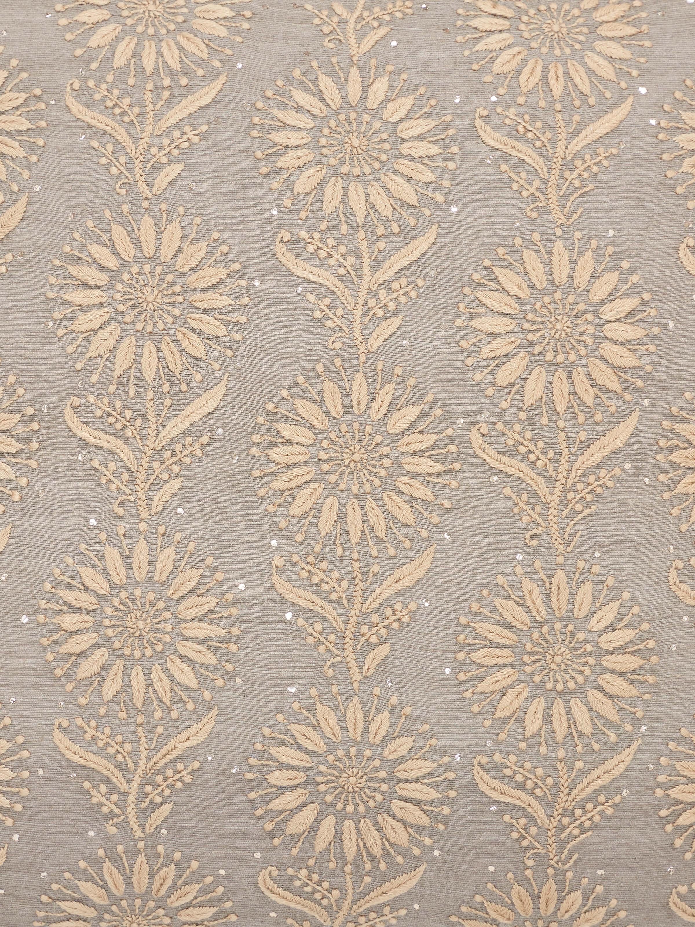 Detailed shot of Pragya Grey Buta Silk Chikankari Hand Embroidered Cushion Cover capturing the intricate embroidery and soft silk.