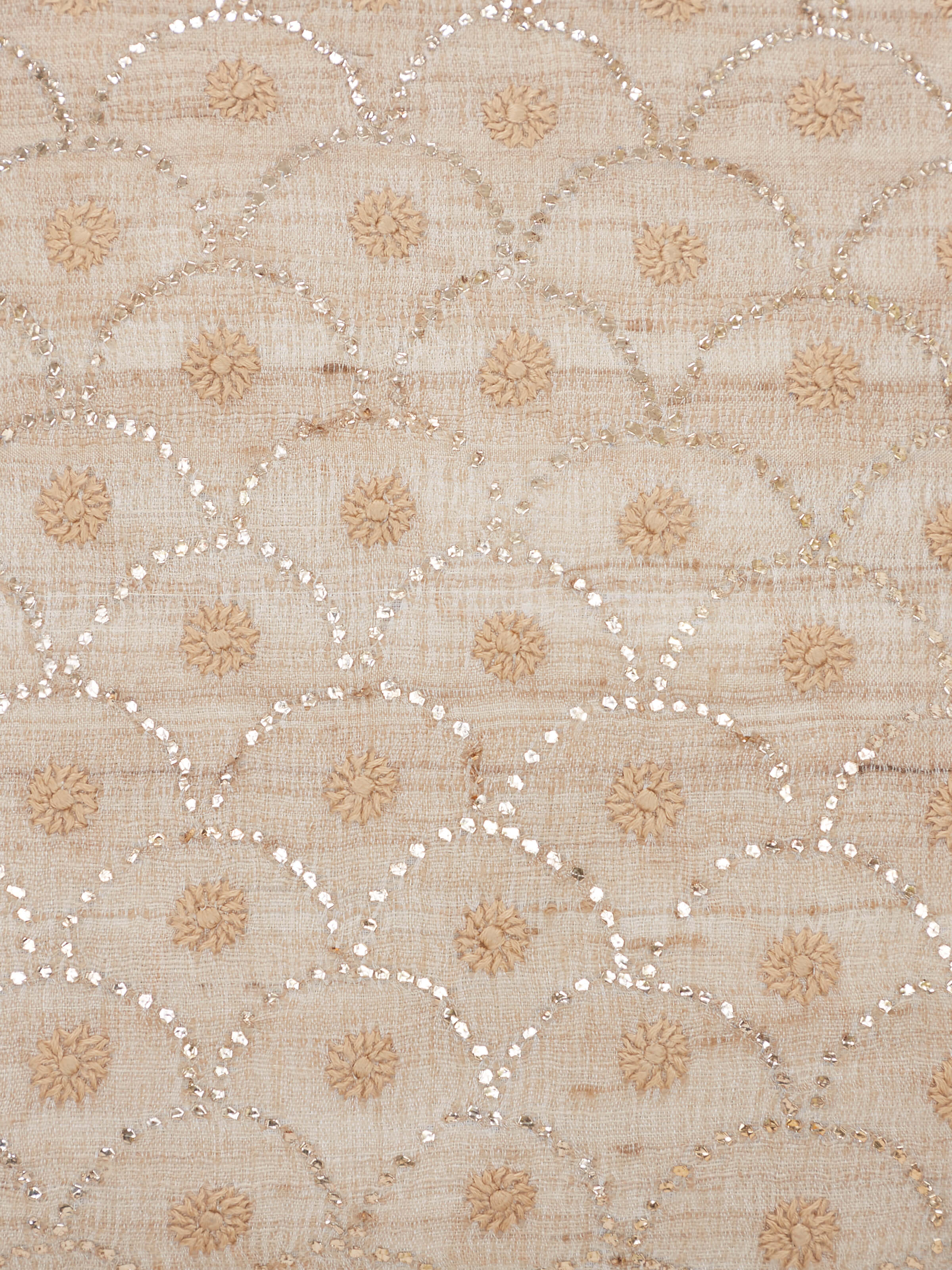 Back view of Pragya beige jaal tussar silk Chikankari hand embroidered cushion cover focusing on the stitching and fabric