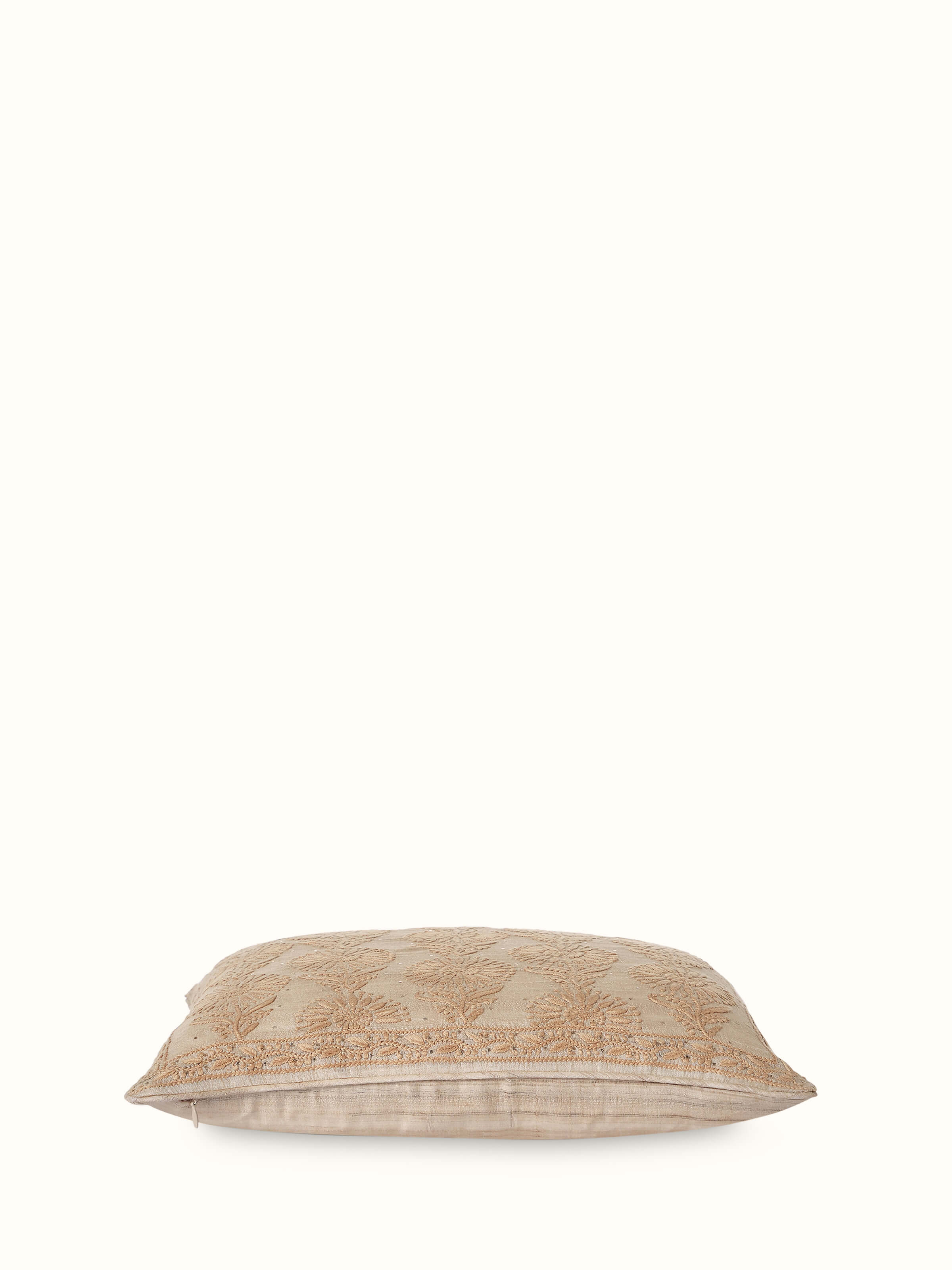 Side detail showing the subtle texture and buta embroidery on Tussar silk.