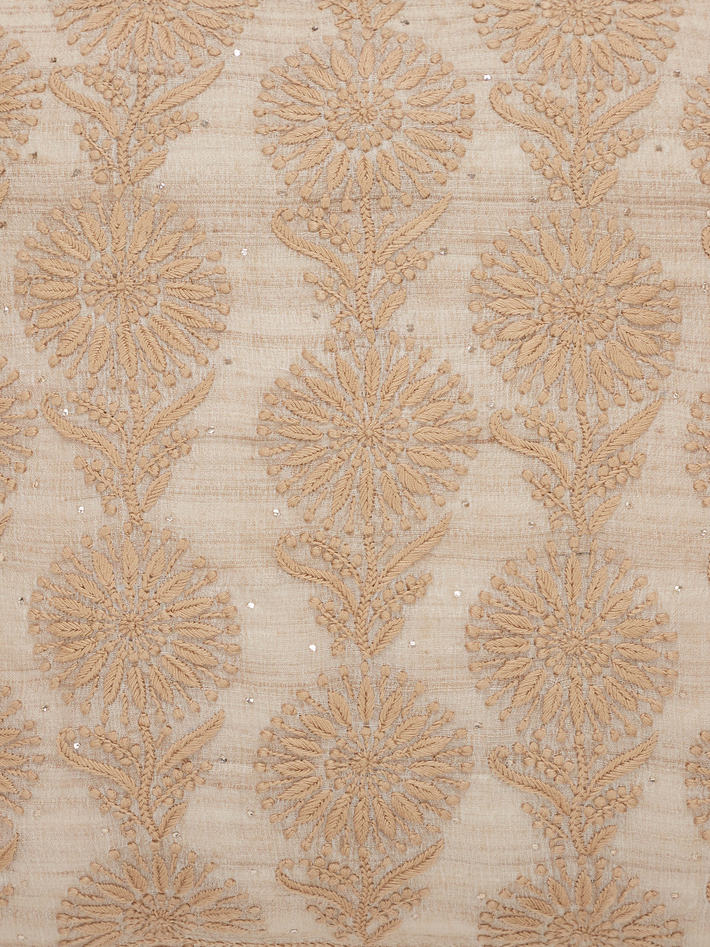 Close-up view of hand embroidery work on Pragya Cushion Cover, showcasing fine needlework.