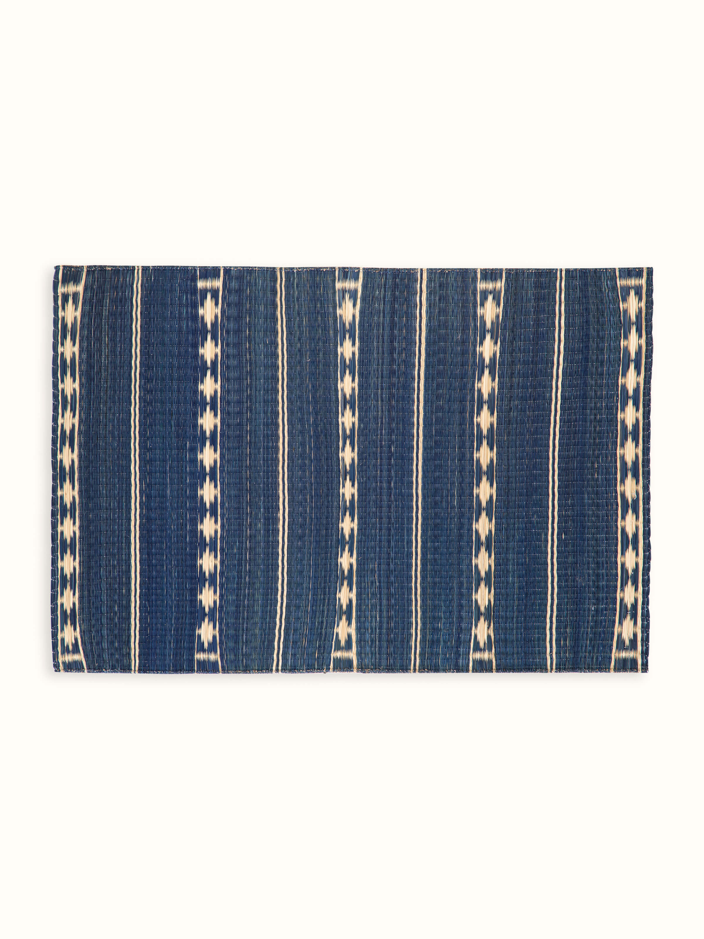 Front view of Prakriti Blue Stripe Madurkathi Table Mats set, handcrafted from natural fibres.