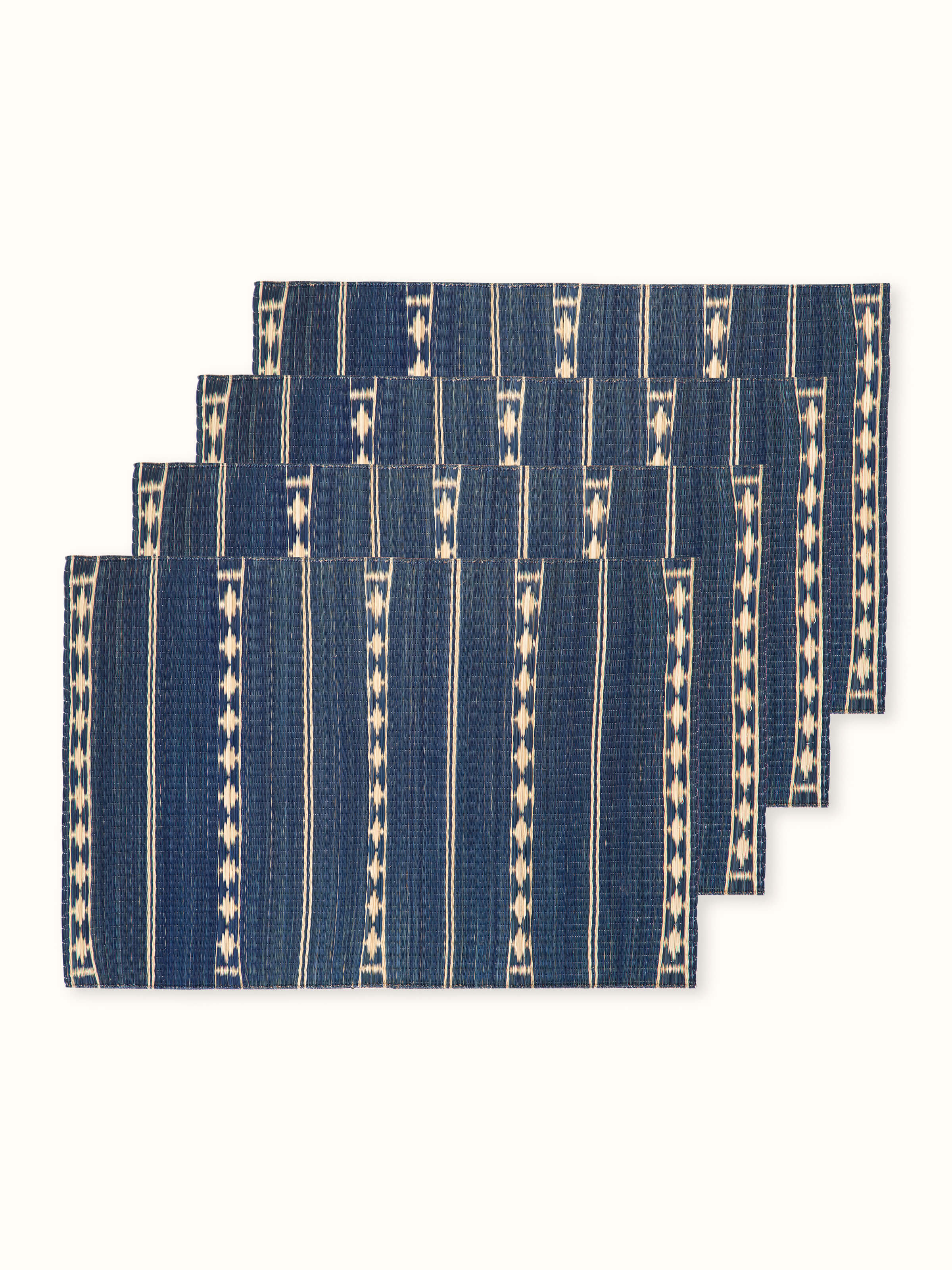 Alternate front view of blue striped Madurkathi Table Mats, highlighting texture and uniformity.