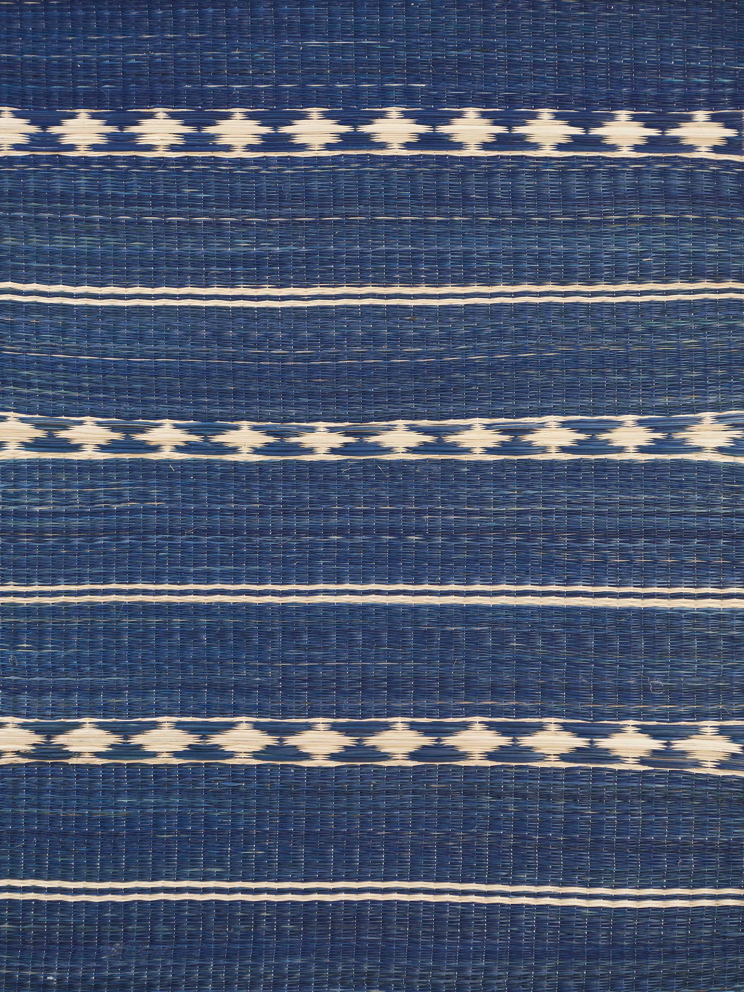 Close-up detail of Prakriti natural fibre table mat, showing fine craftsmanship and woven stripes.