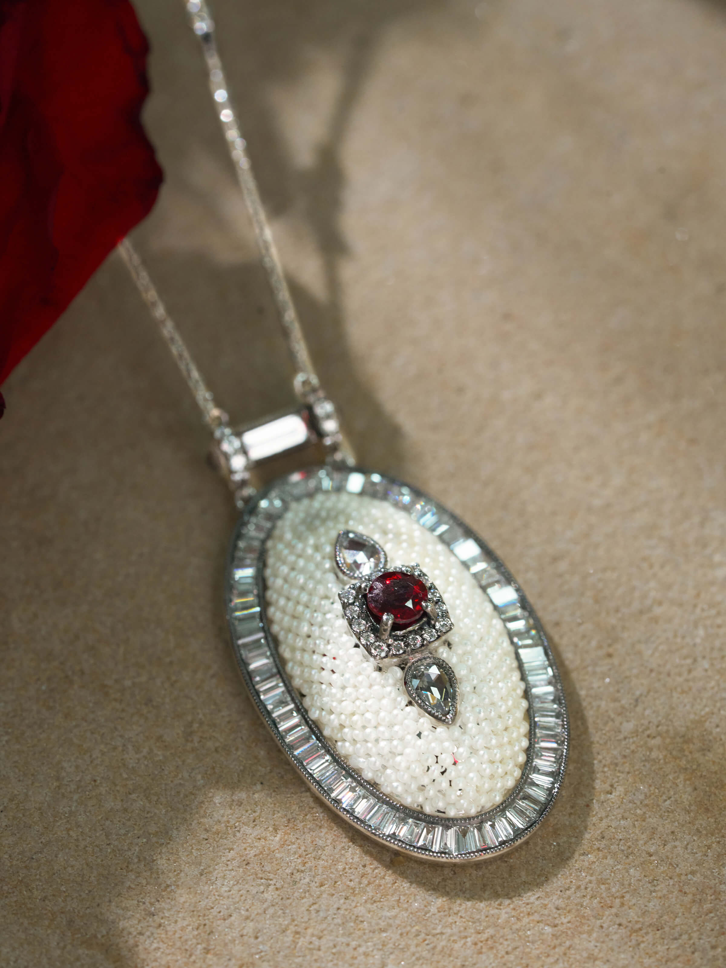 Side view capturing the pendant’s thickness and texture