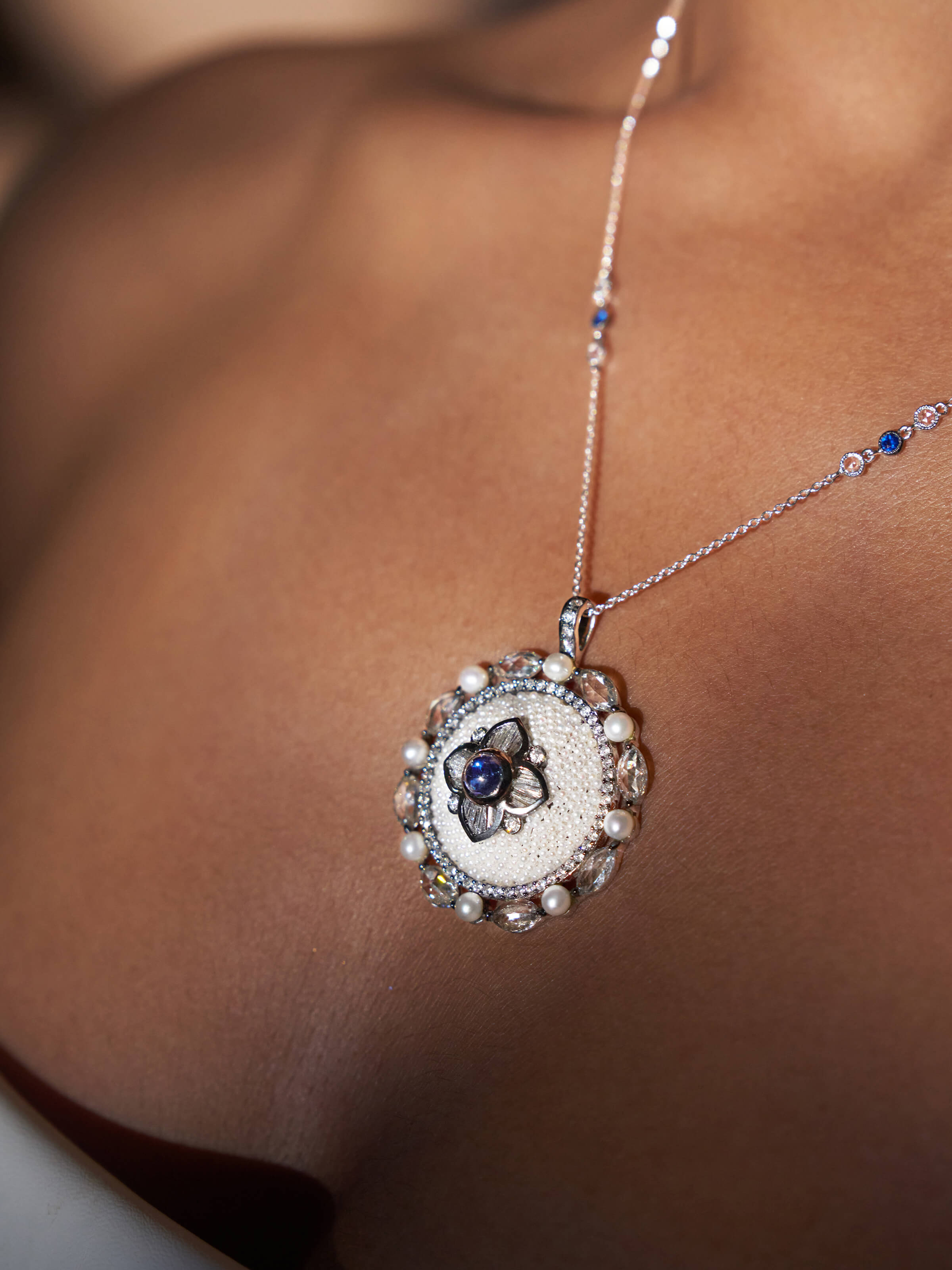 Overhead perspective capturing the pendant’s polish and shine