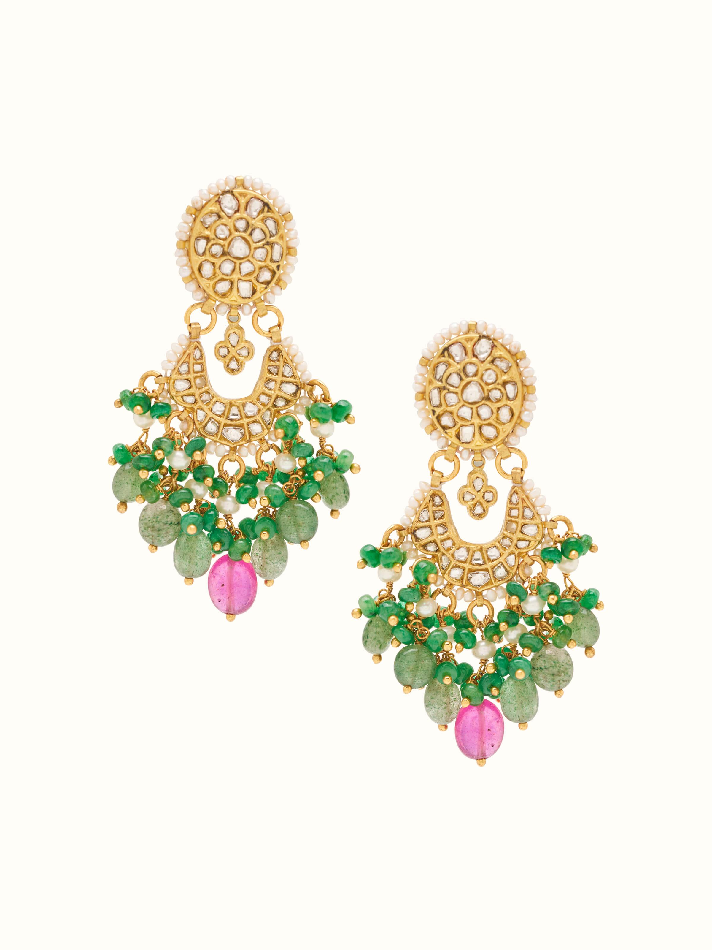 Front view of Thappa 22 karat gold drop earrings featuring elegant traditional design